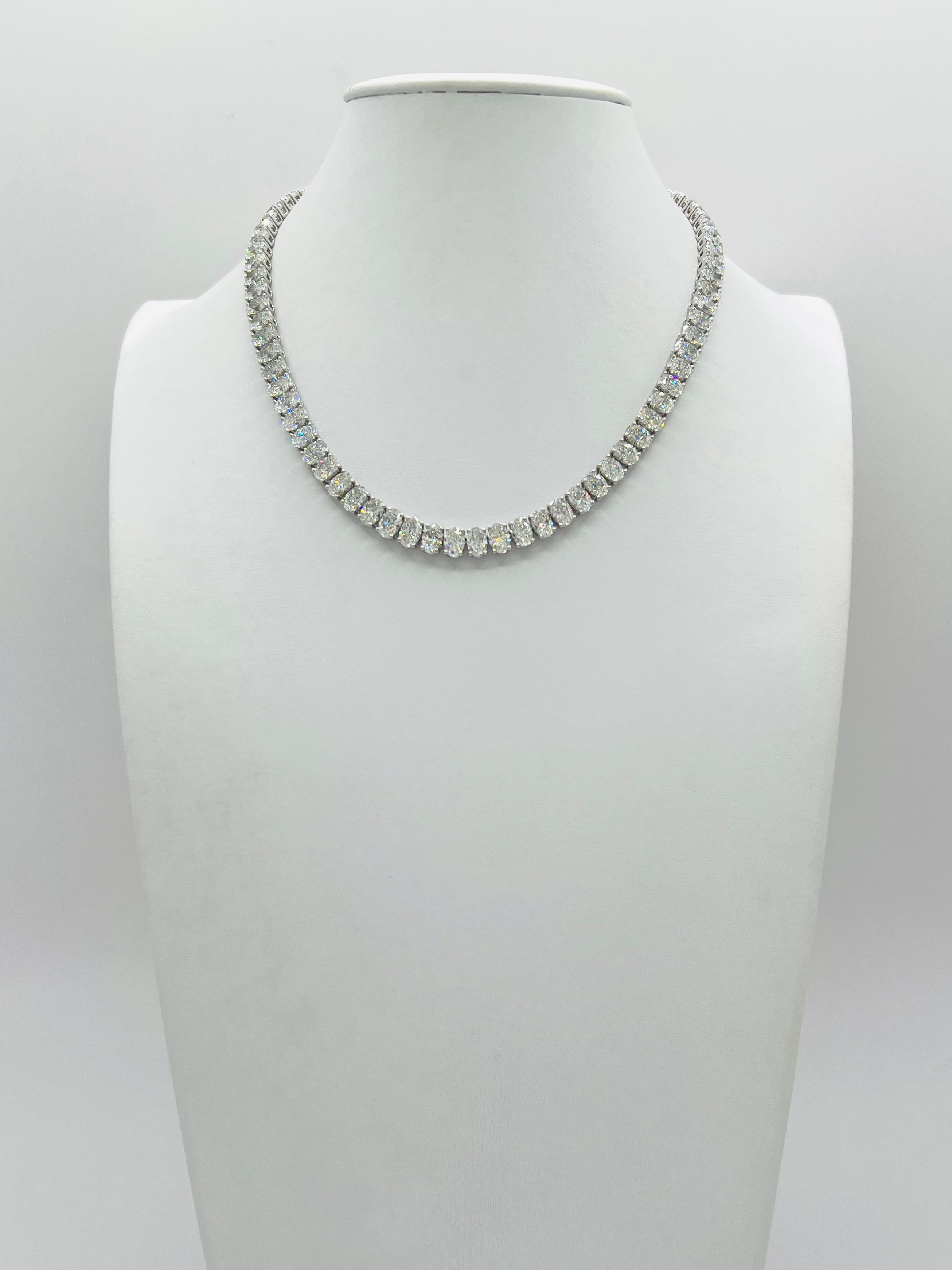 Oval Cut GIA White Diamond Oval Half Carat Each Tennis Necklace in 18K White Gold For Sale