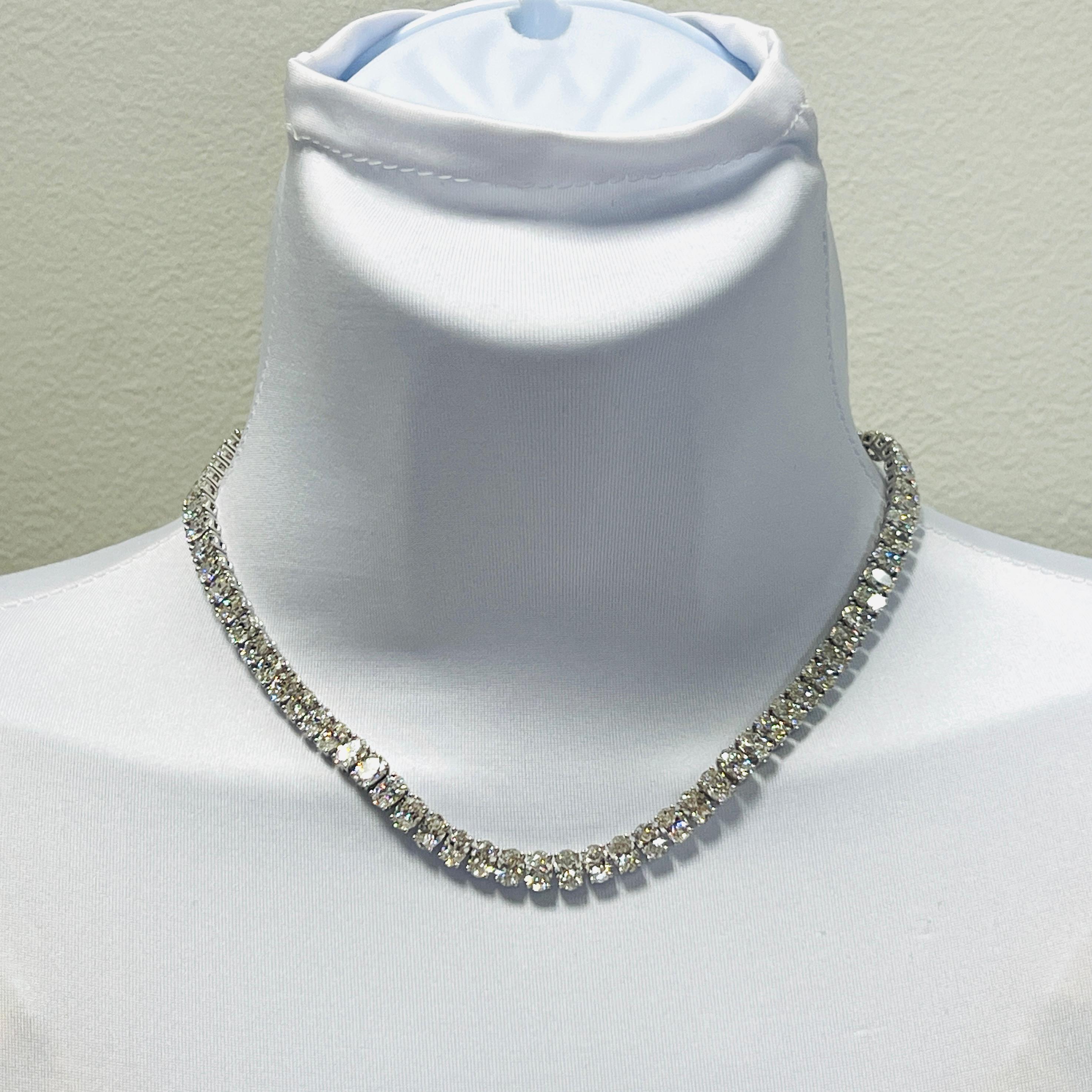 GIA White Diamond Oval Half Carat Each Tennis Necklace in 18K White Gold In New Condition For Sale In Los Angeles, CA