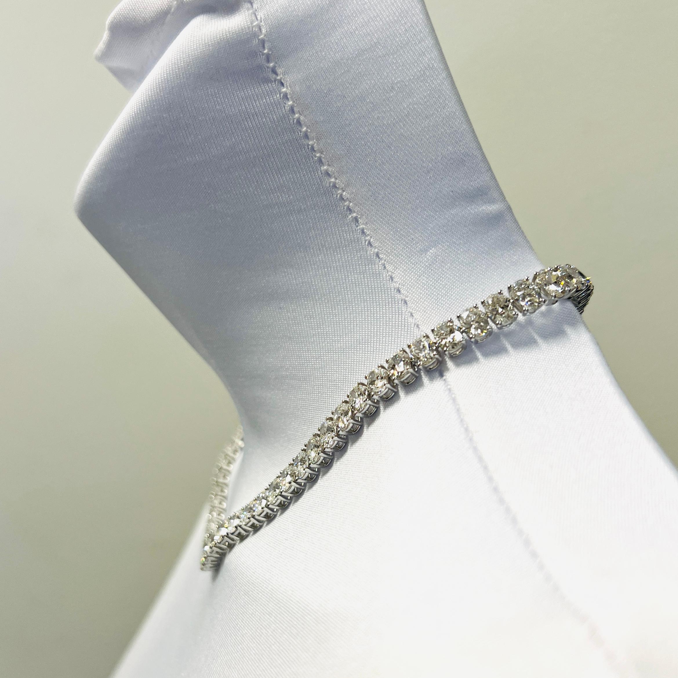 Women's or Men's GIA White Diamond Oval Half Carat Each Tennis Necklace in 18K White Gold For Sale