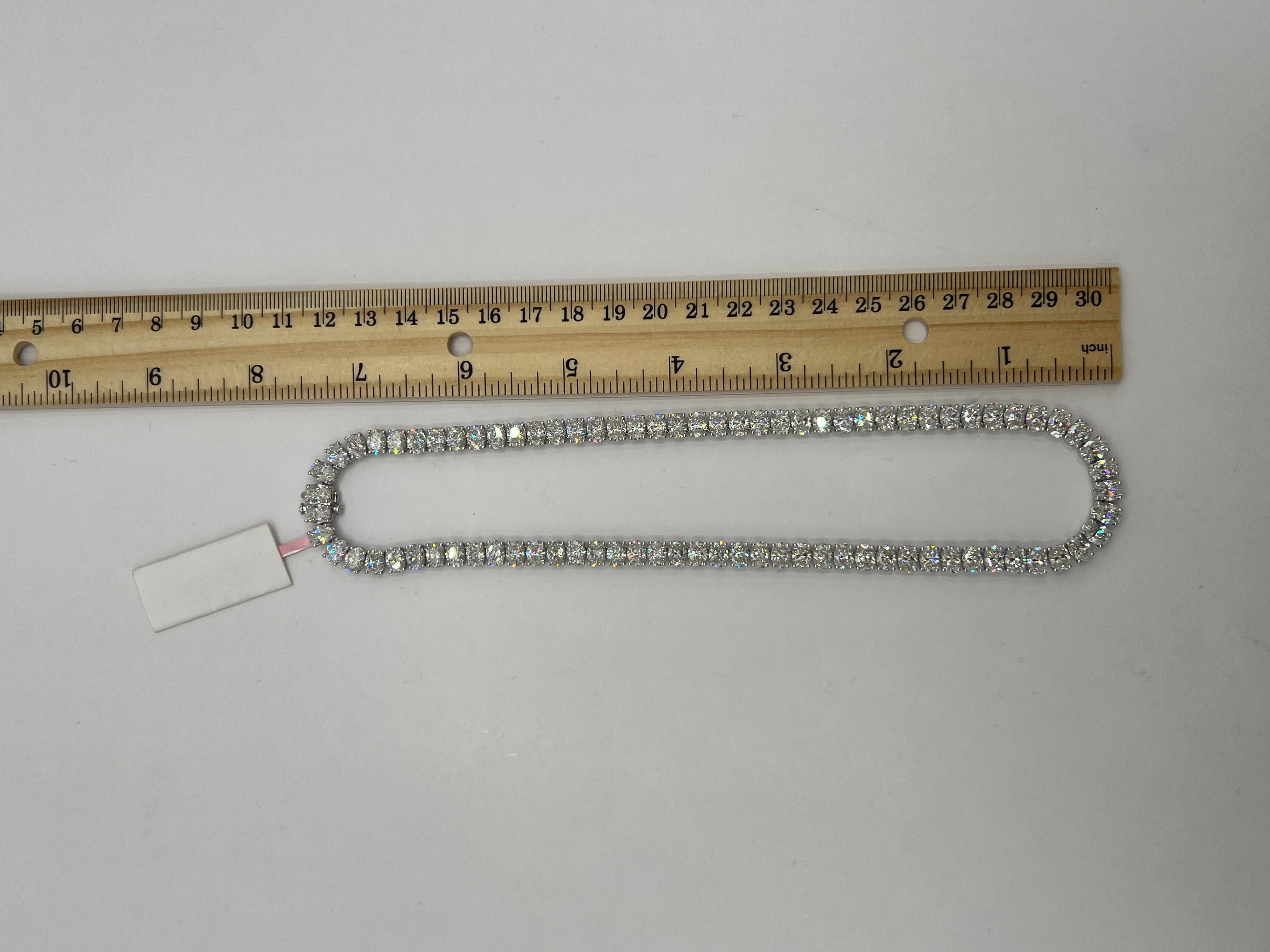 GIA White Diamond Oval Half Carat Each Tennis Necklace in 18K White Gold For Sale 2
