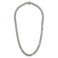GIA White Diamond Oval Half Carat Each Tennis Necklace in 18K White Gold