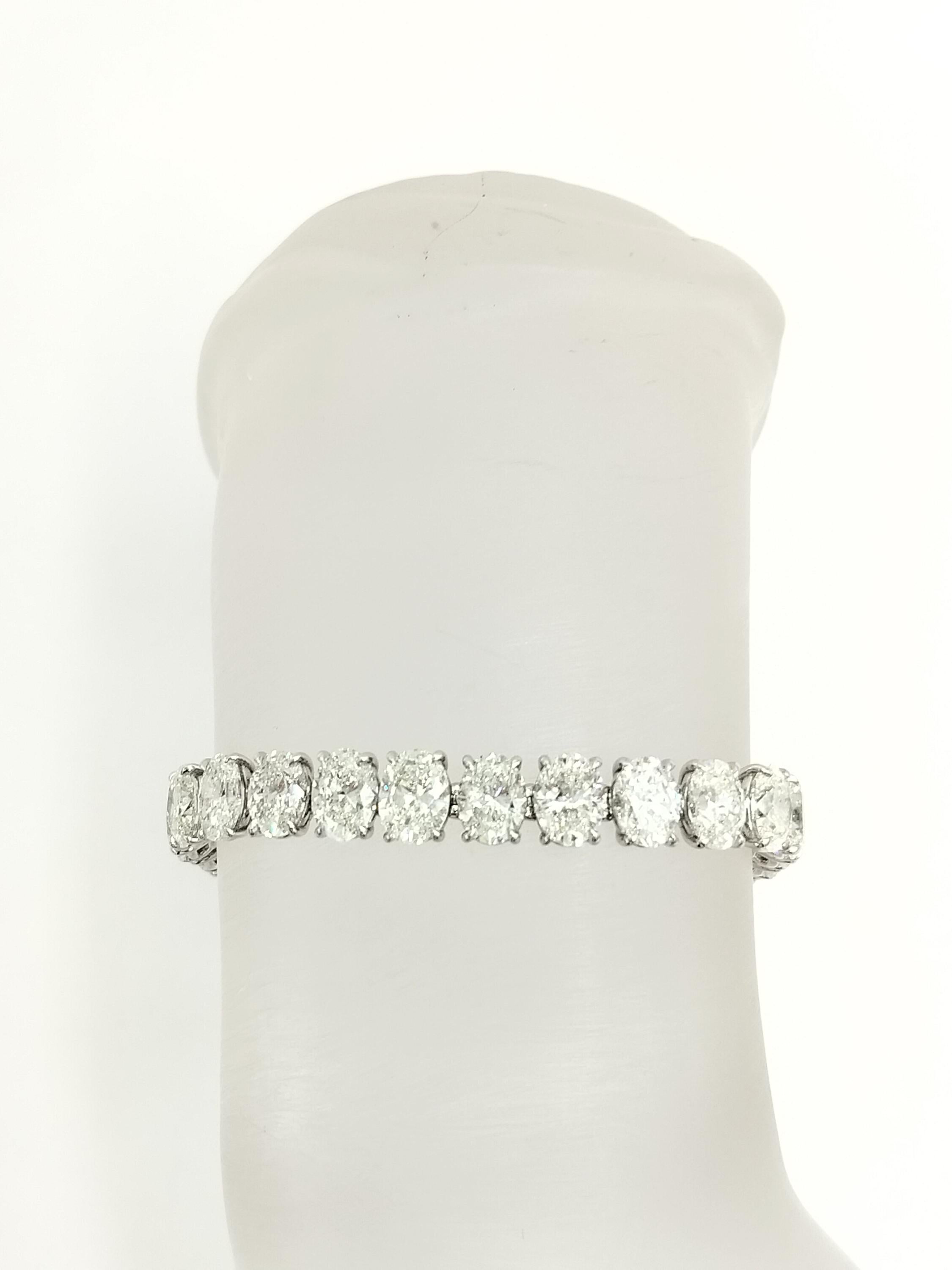 Oval Cut GIA White Diamond Oval Tennis Bracelet in 18K White Gold For Sale