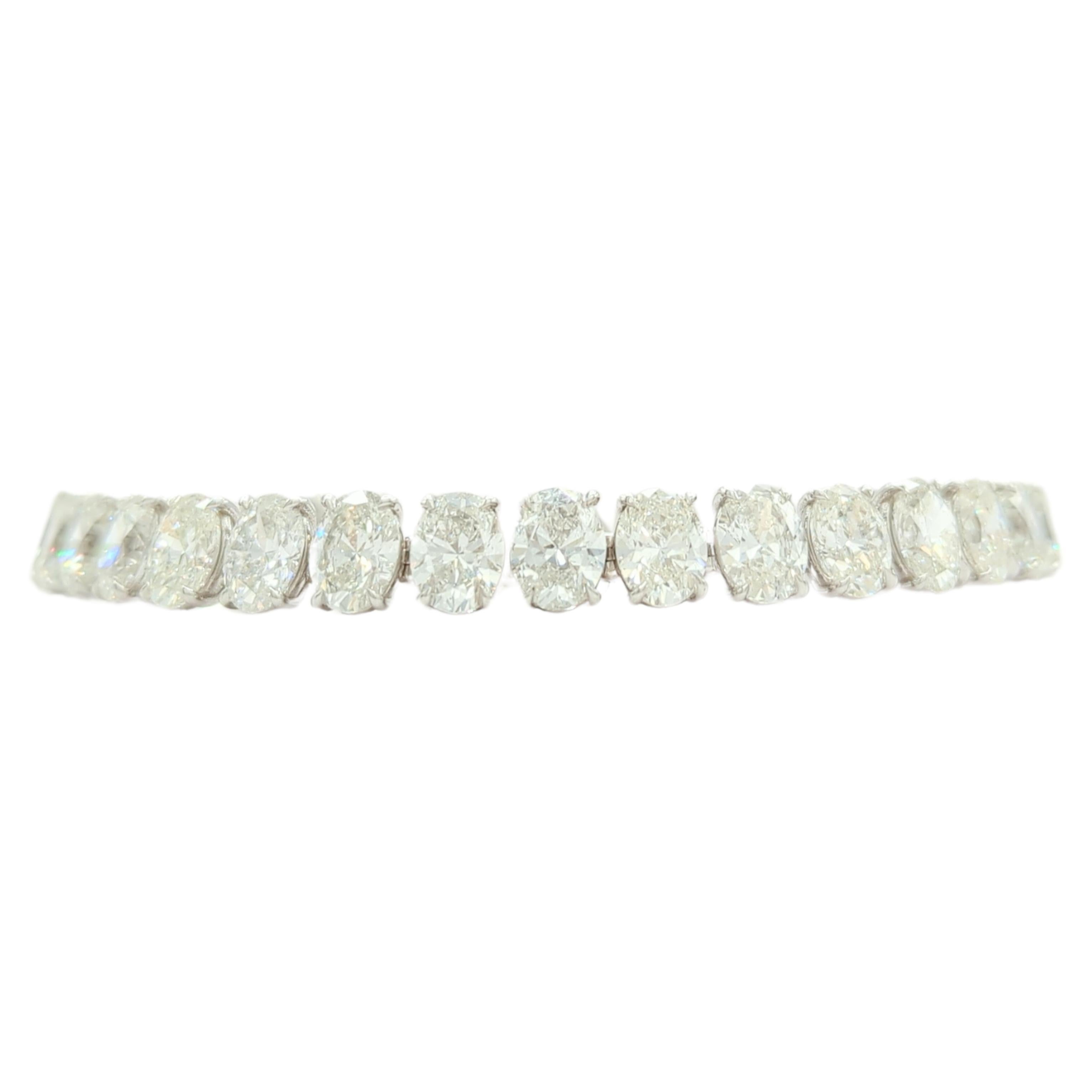 GIA White Diamond Oval Tennis Bracelet in 18K White Gold For Sale