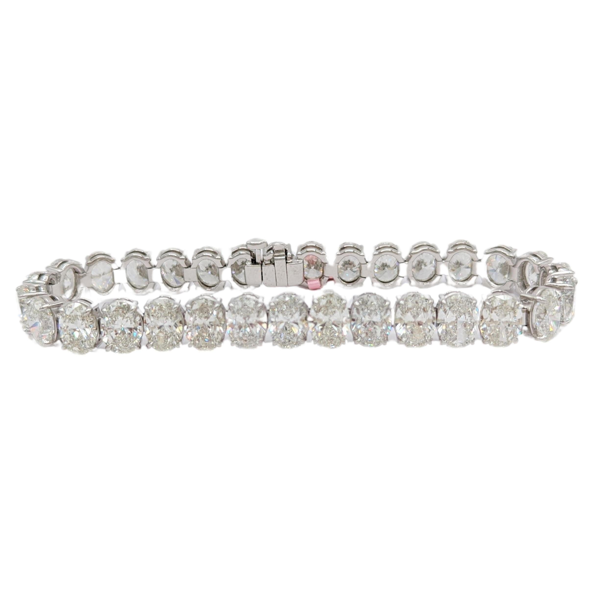 GIA White Diamond Oval Tennis Bracelet in Platinum For Sale