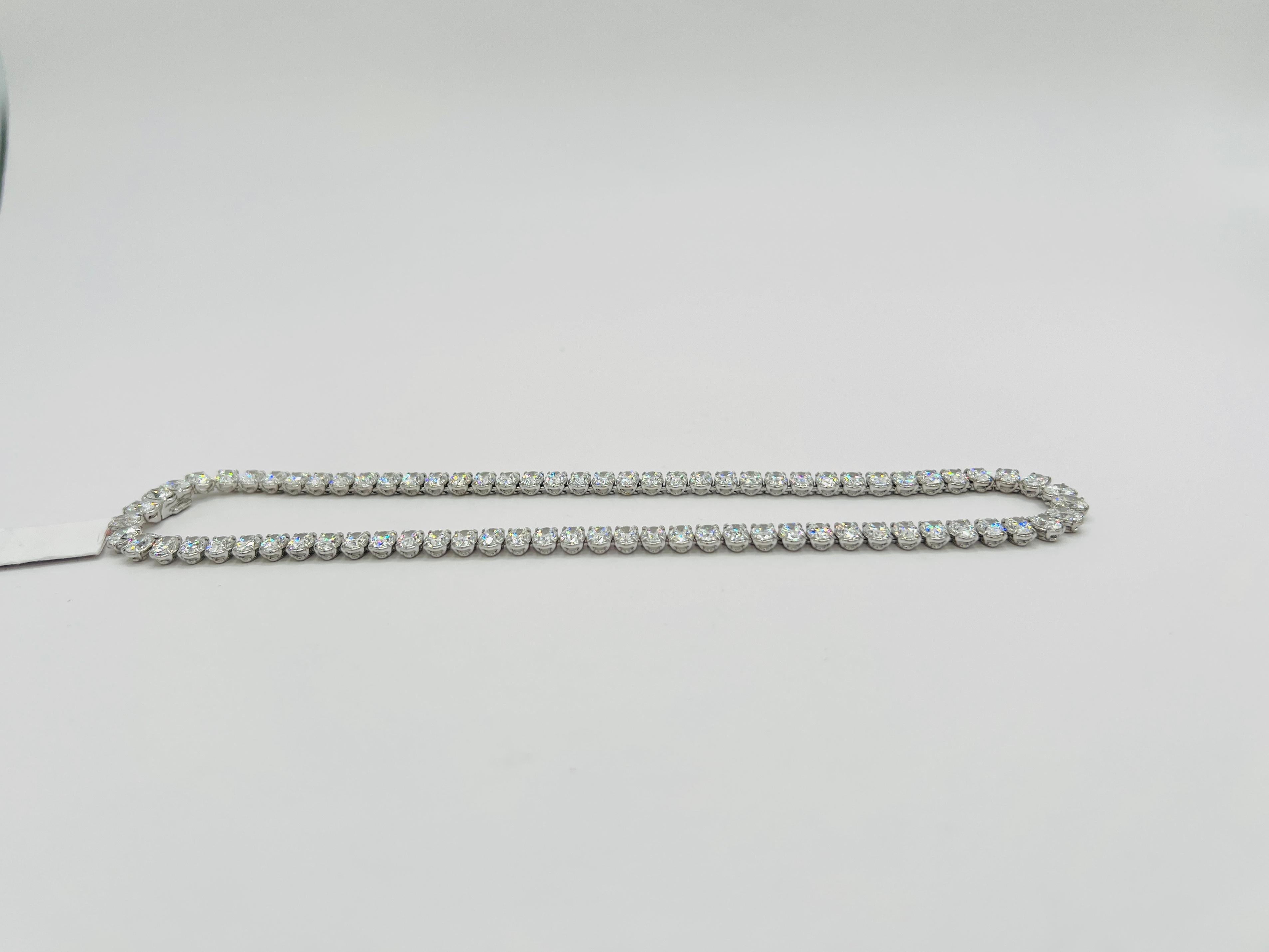 GIA White Diamond Oval Tennis Necklace in 18K White Gold For Sale 1