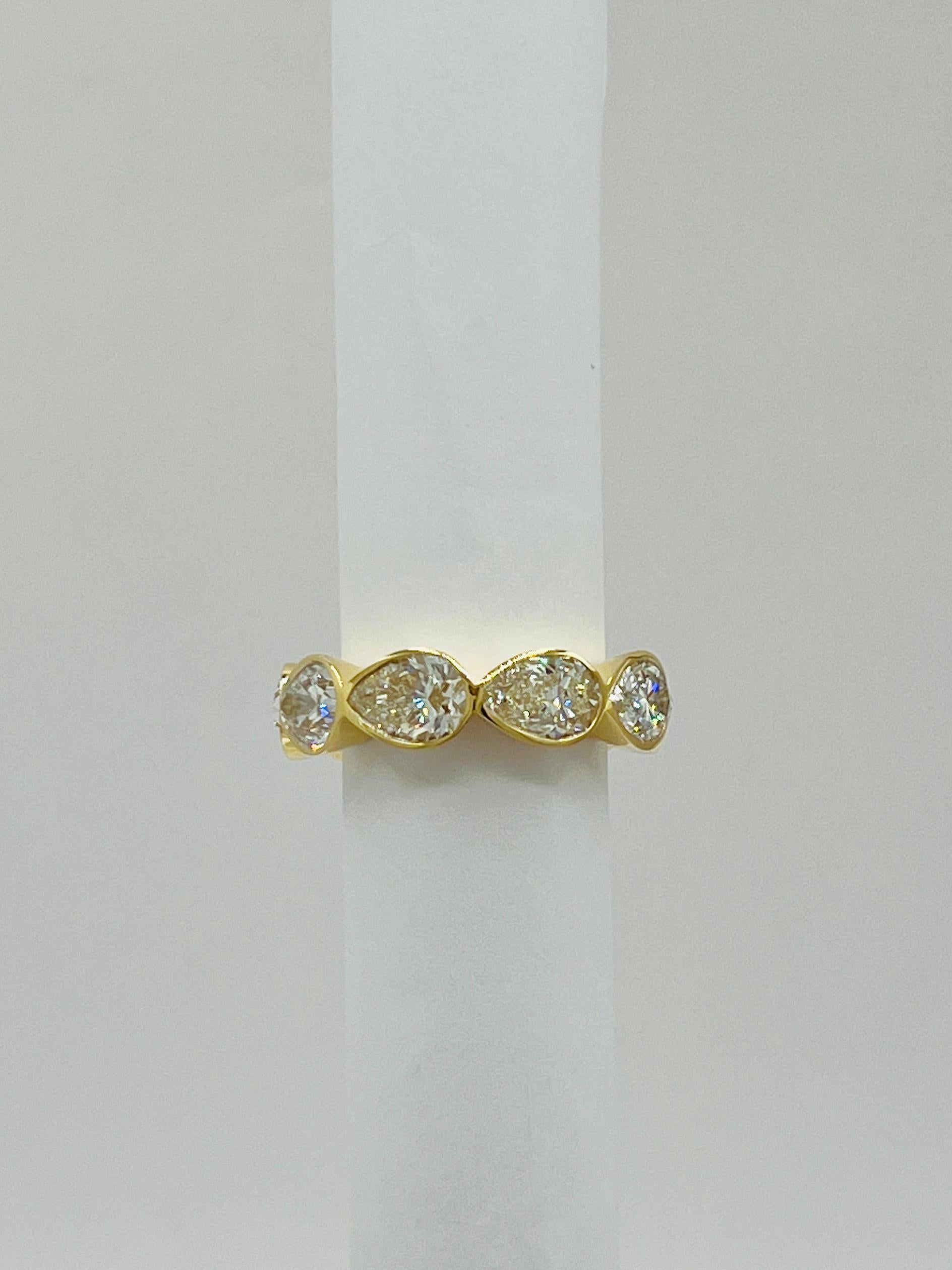 GIA White Diamond Pear Shape 1 Carat Each Eternity Band Ring in 18K Yellow Gold In New Condition In Los Angeles, CA
