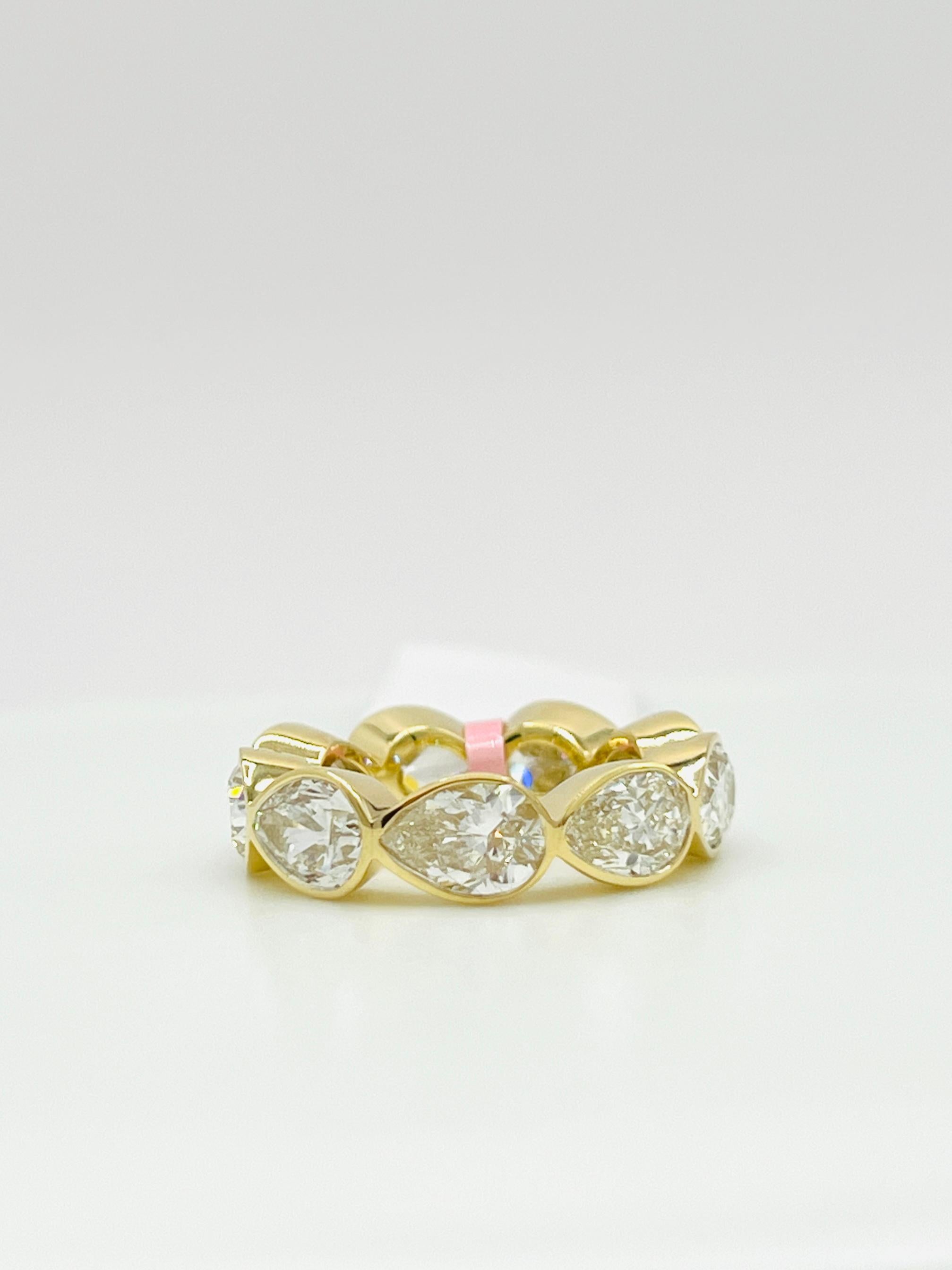 Women's or Men's GIA White Diamond Pear Shape 1 Carat Each Eternity Band Ring in 18K Yellow Gold