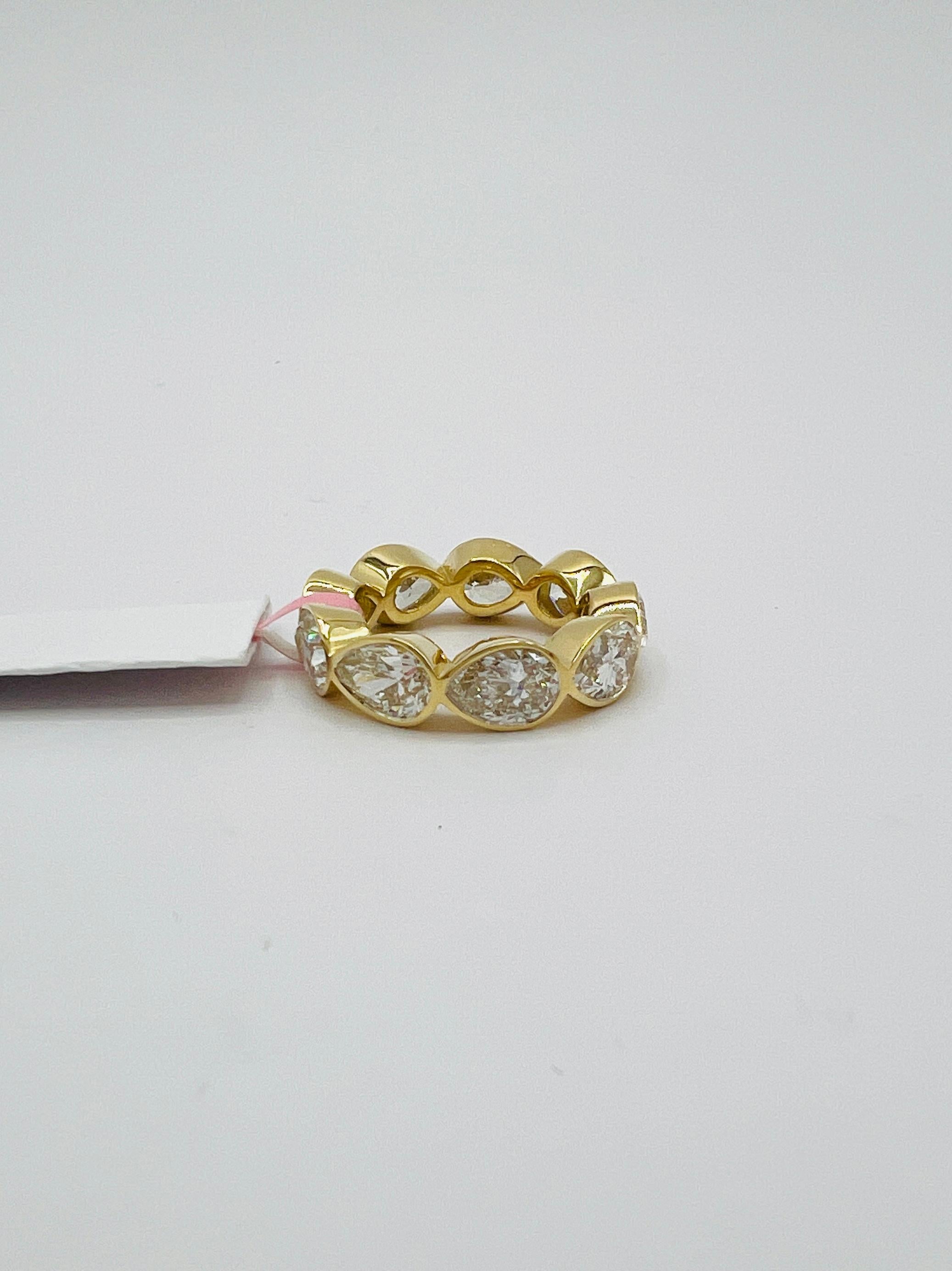 GIA White Diamond Pear Shape 1 Carat Each Eternity Band Ring in 18K Yellow Gold 2