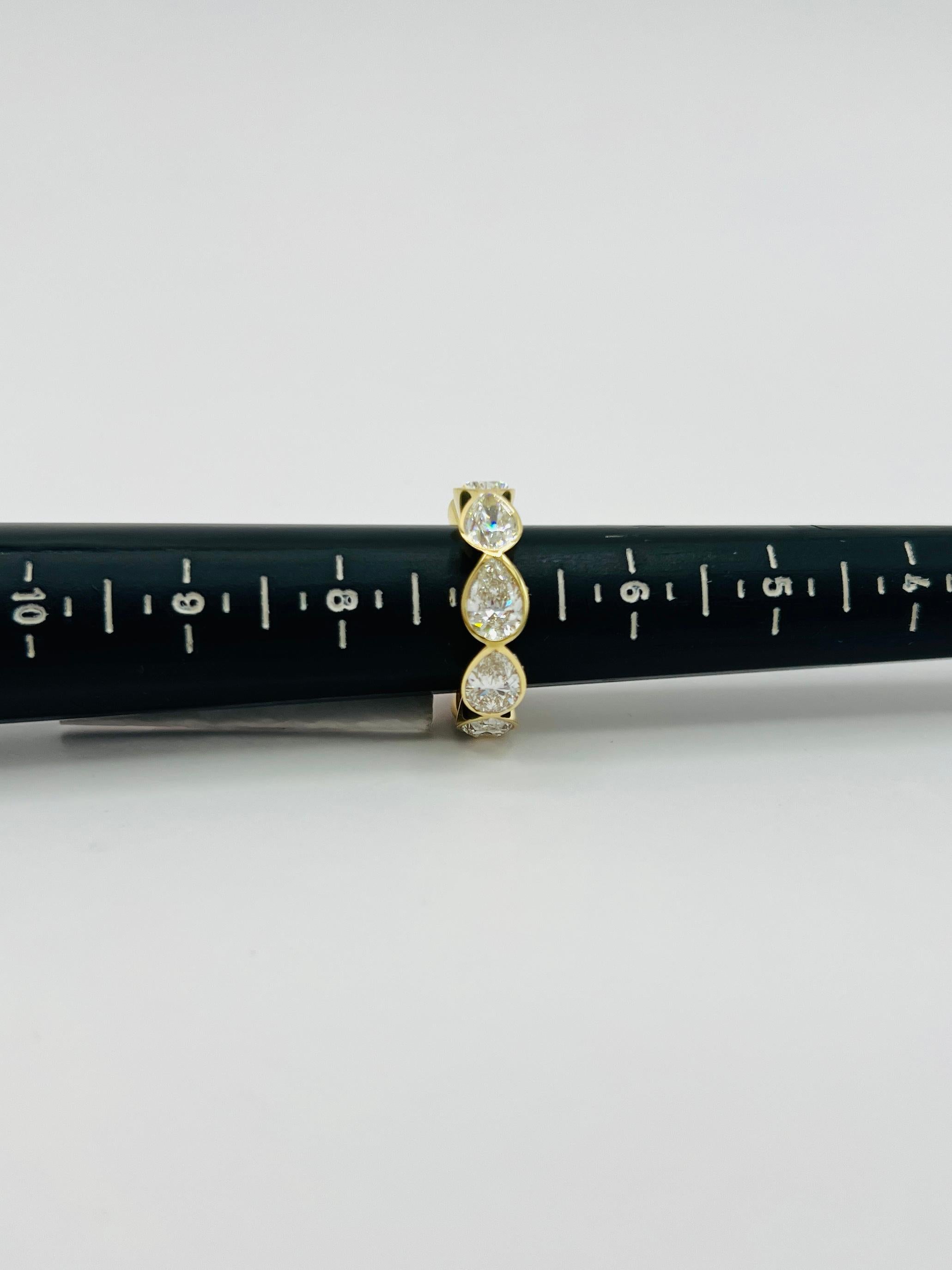 GIA White Diamond Pear Shape 1 Carat Each Eternity Band Ring in 18K Yellow Gold 4