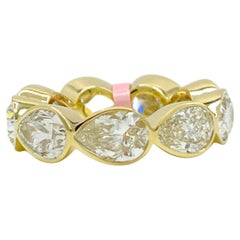 GIA White Diamond Pear Shape 1 Carat Each Eternity Band Ring in 18K Yellow Gold