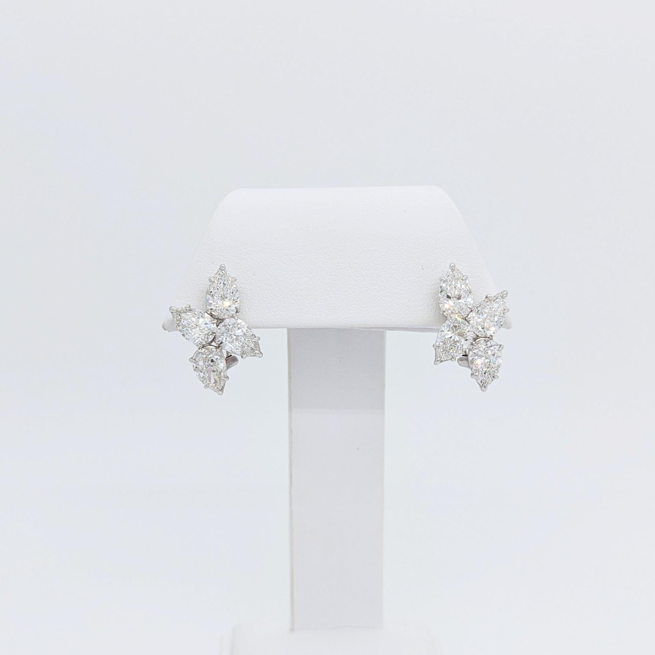 GIA White Diamond Pear Shape Cluster Earrings in 18K White Gold In New Condition For Sale In Los Angeles, CA