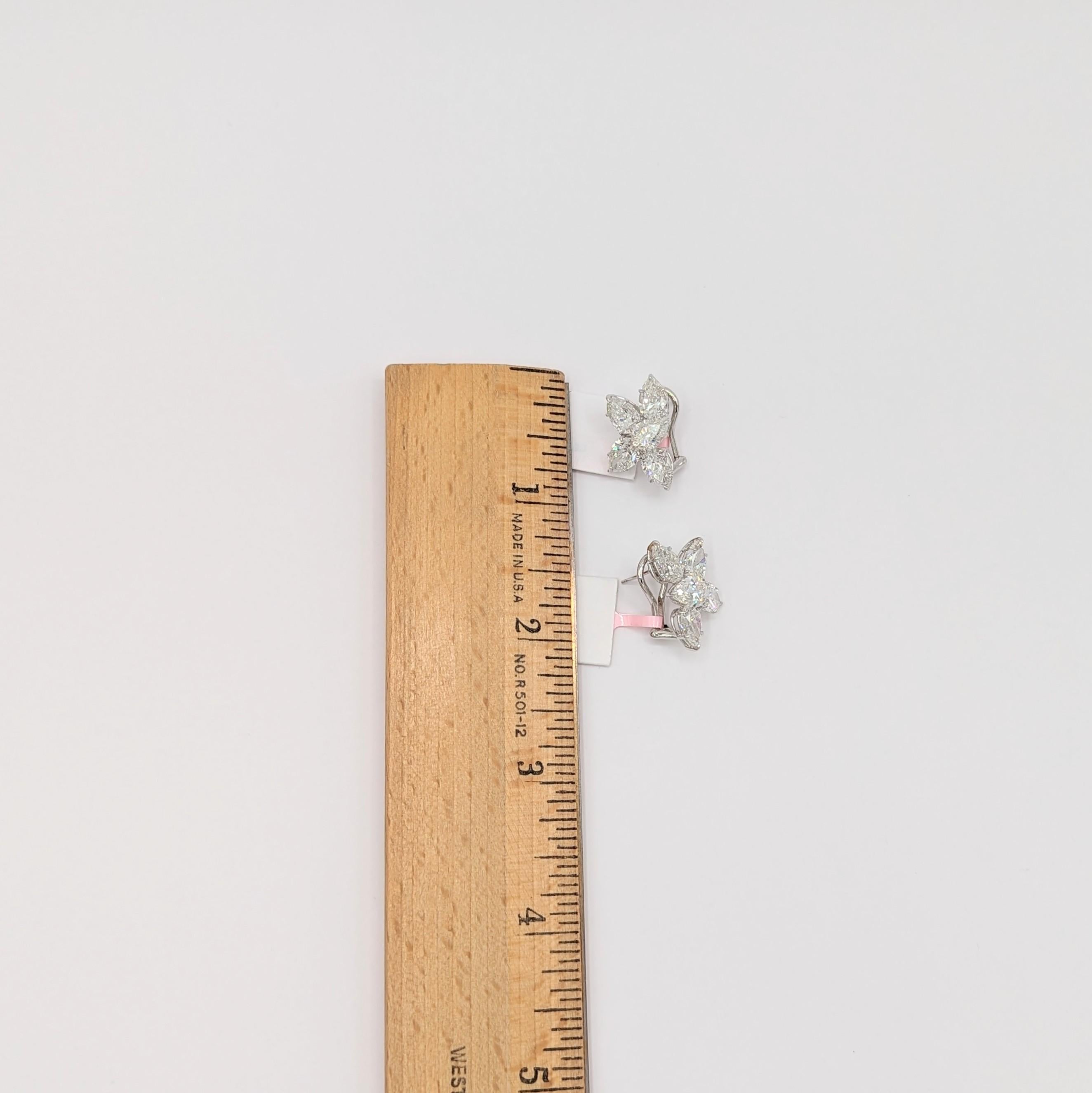 Women's or Men's GIA White Diamond Pear Shape Cluster Earrings in 18K White Gold For Sale