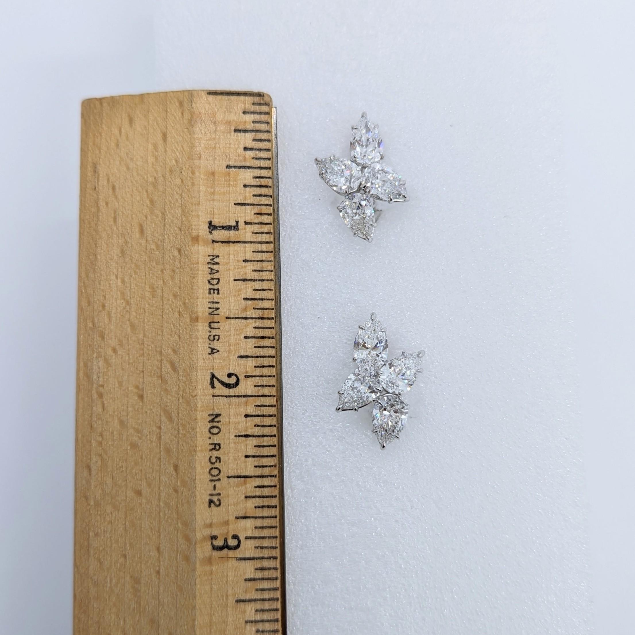 GIA White Diamond Pear Shape Cluster Earrings in 18K White Gold For Sale 1