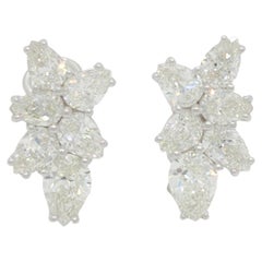 Gia White Diamond Pear Shape Cluster Earrings in 18k White Gold