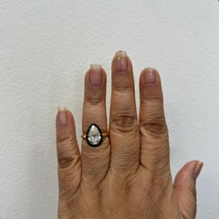 GIA White Diamond Pear Shape in Black Rhodium Bezel and 18K Yellow Gold