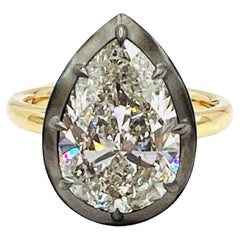 GIA White Diamond Pear Shape Solitaire Ring in 18K Yellow Gold & Black Rhodium