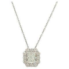 GIA White Diamond Radiant Pendant Necklace in 18K White Gold