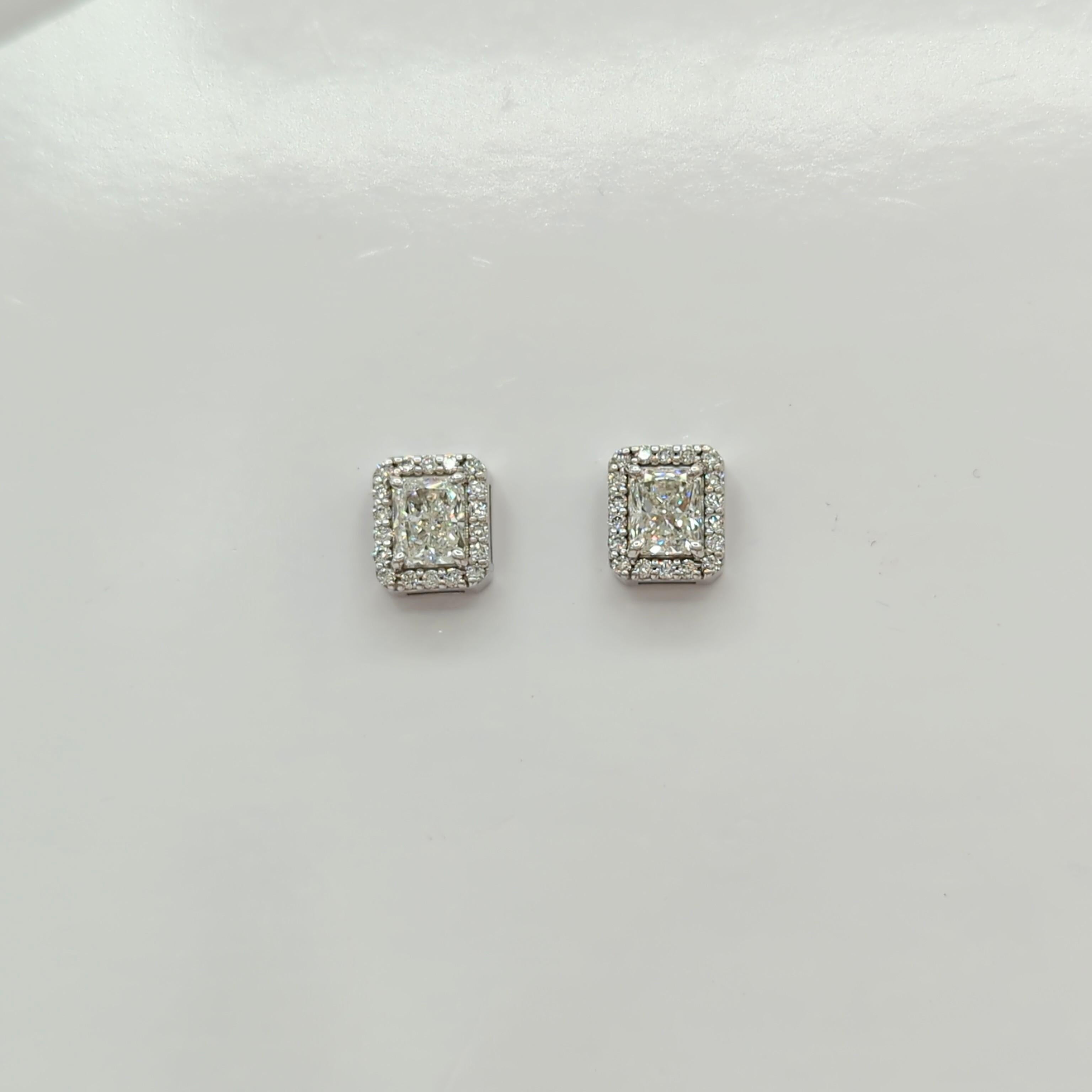 GIA White Diamond Radiant Stud Earrings in 18K White Gold For Sale 1