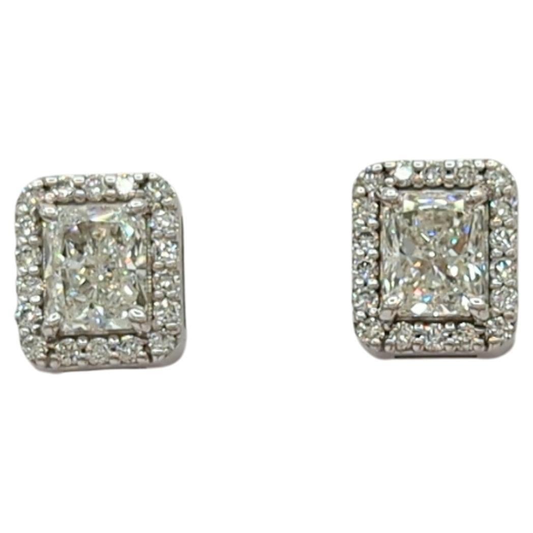 GIA White Diamond Radiant Stud Earrings in 18K White Gold For Sale