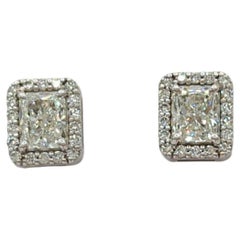 GIA White Diamond Radiant Stud Earrings in 18K White Gold