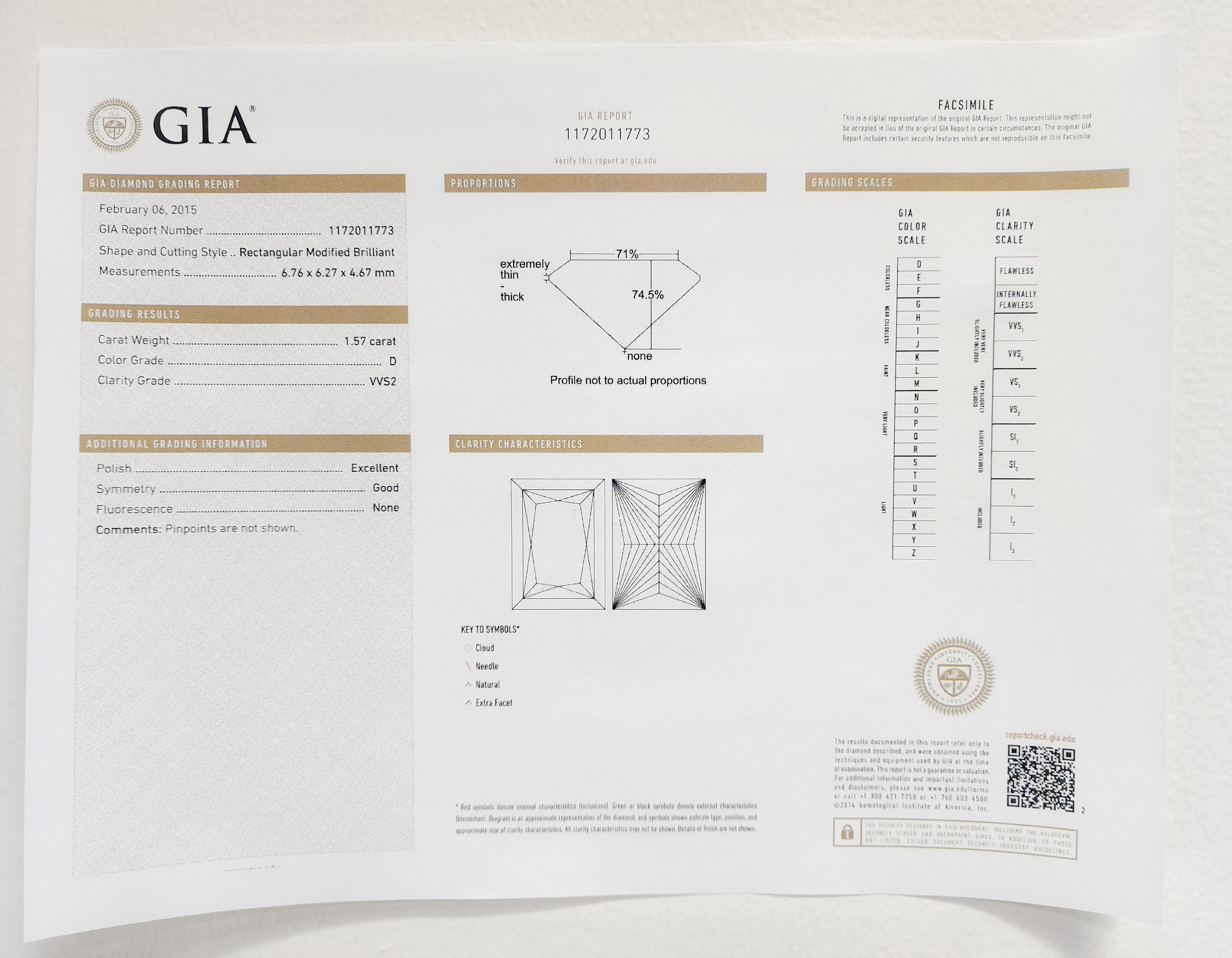 GIA White Diamond Rectangular Cut Ring in 14k White Gold For Sale 2