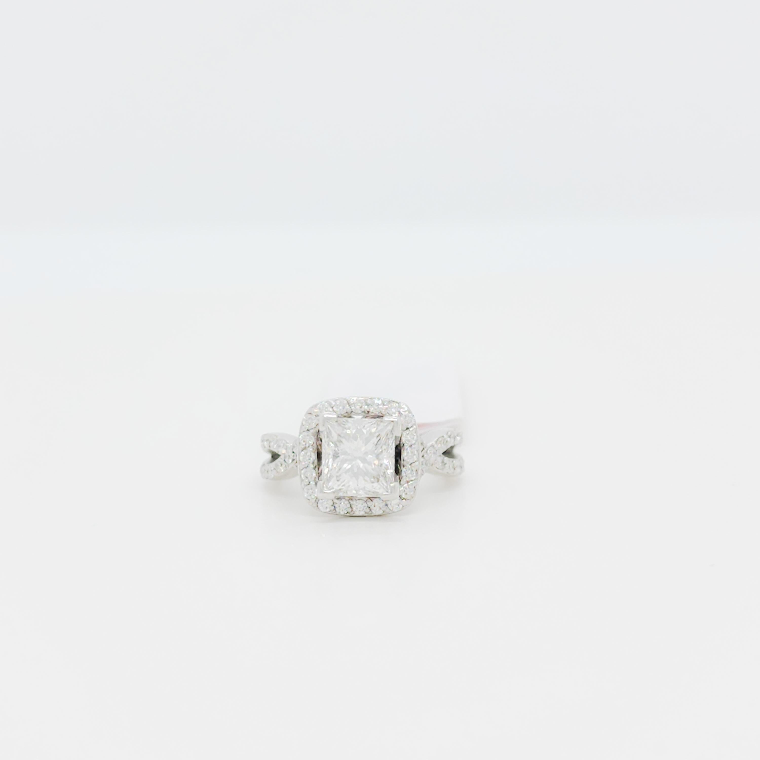 Emerald Cut GIA White Diamond Rectangular Cut Ring in 14k White Gold For Sale