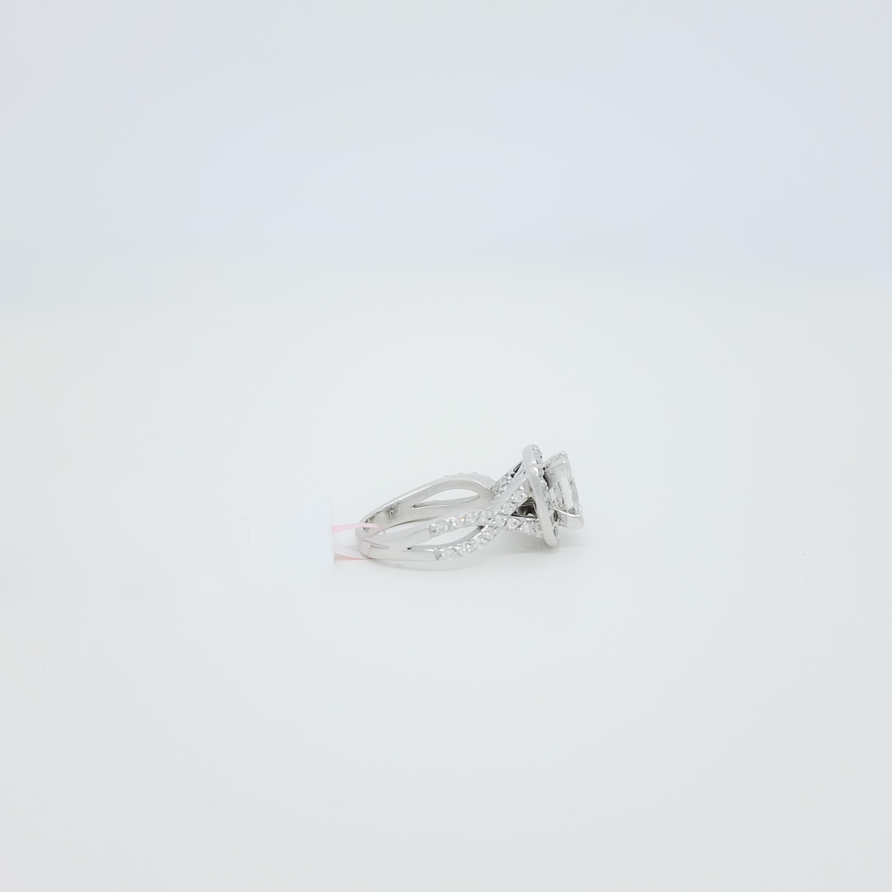 GIA White Diamond Rectangular Cut Ring in 14k White Gold In New Condition For Sale In Los Angeles, CA