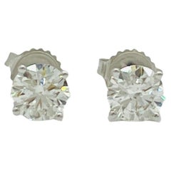 GIA White Diamond Round 1 Carat Each Stud Earrings in 18K White Gold