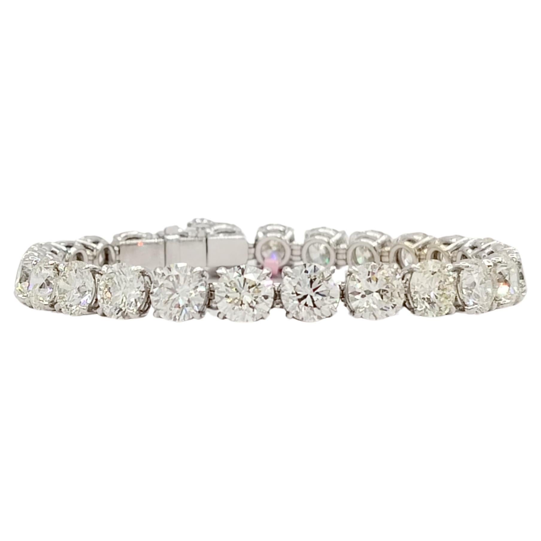 Bracelet tennis avec diamants blancs ronds de 1 carat chacun, certifiés GIA  en or blanc 18K