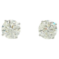 GIA White Diamond Round 2 Carats Each Stud Earrings in 18K White Gold GIA White Diamond Round 2 Carats Each Stud Earrings in 18K White Gold