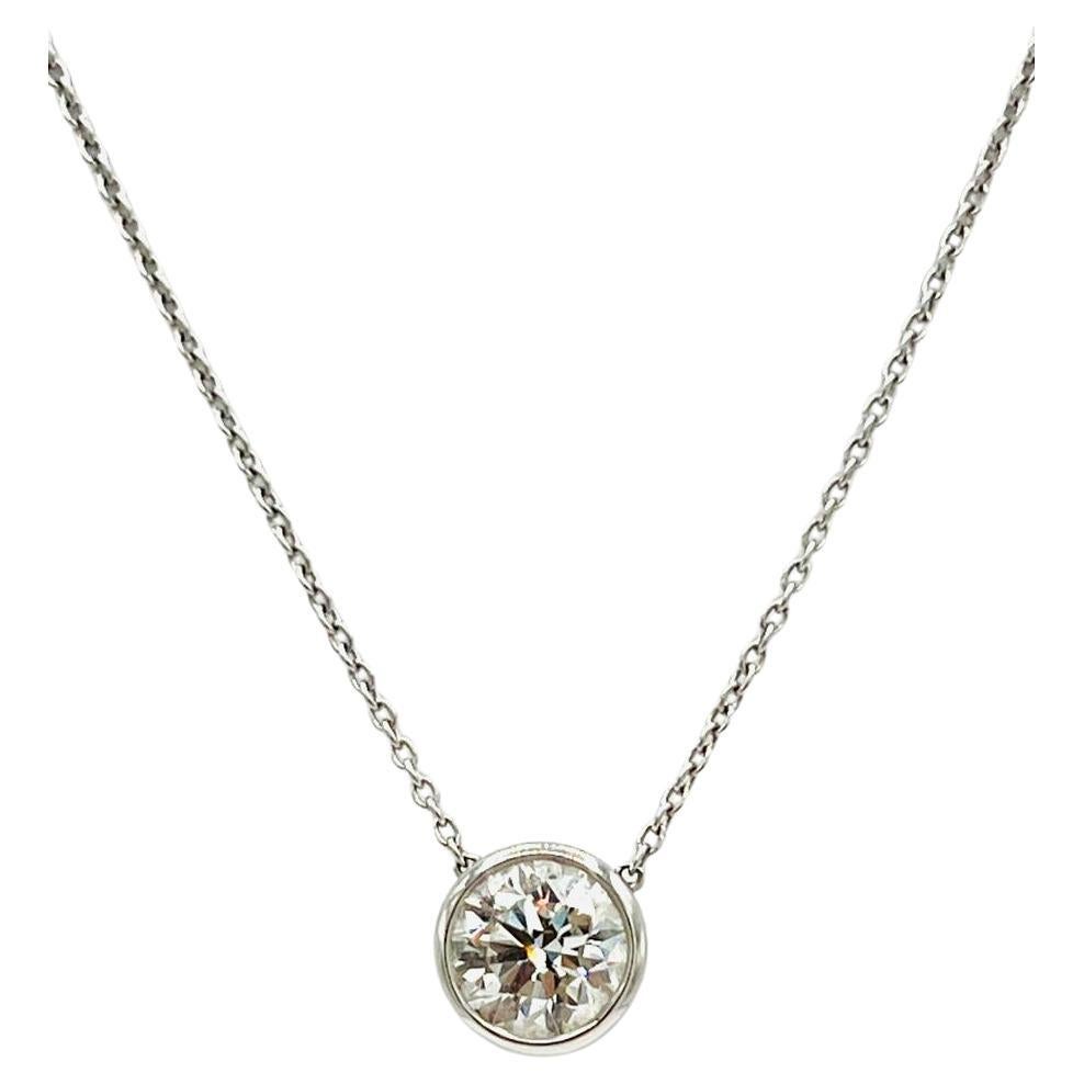 GIA White Diamond Round 2.50 ct Bezel Pendant Necklace in Platinum For Sale