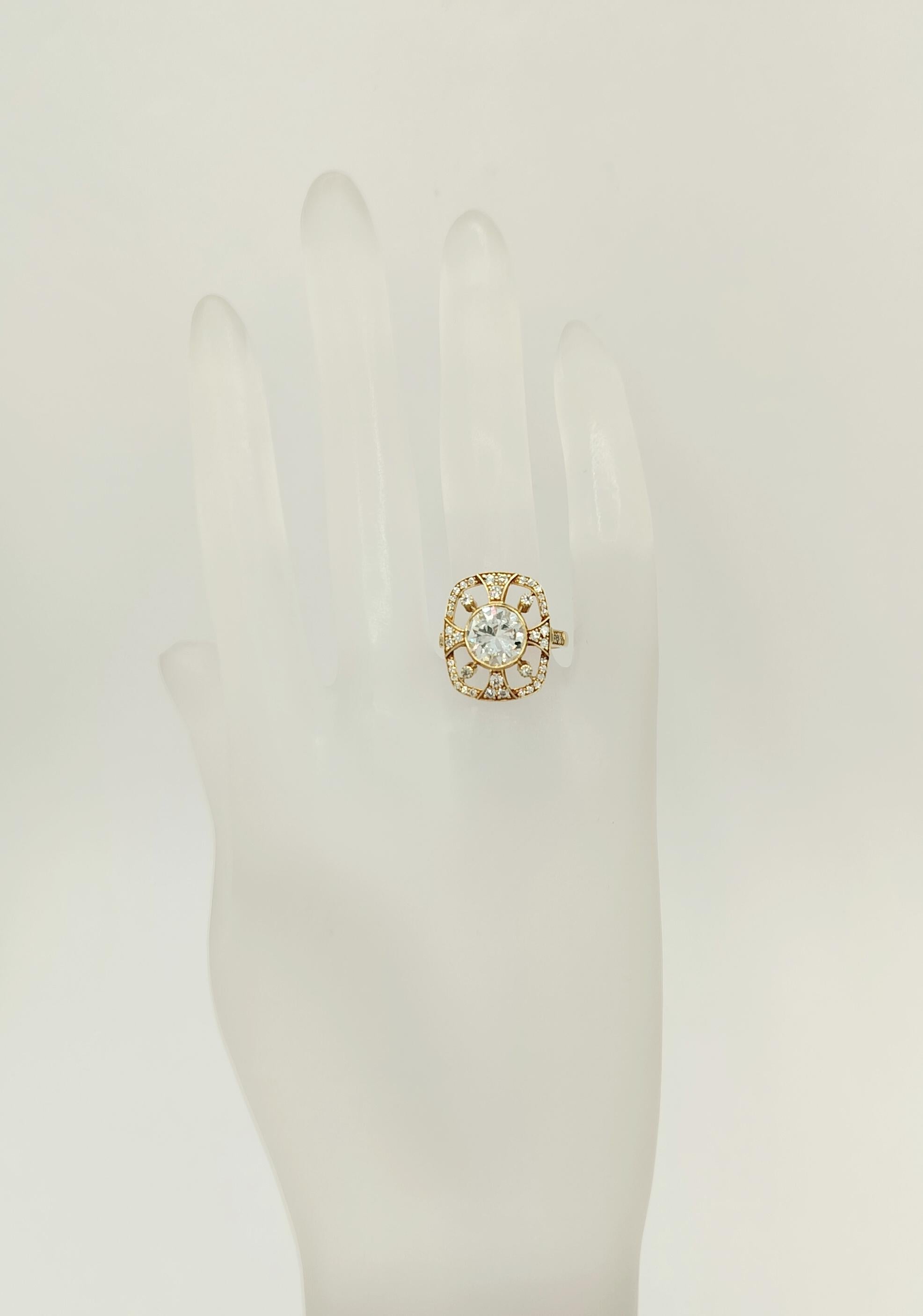 Round Cut GIA White Diamond Round Design Ring in 18K Yellow Gold For Sale