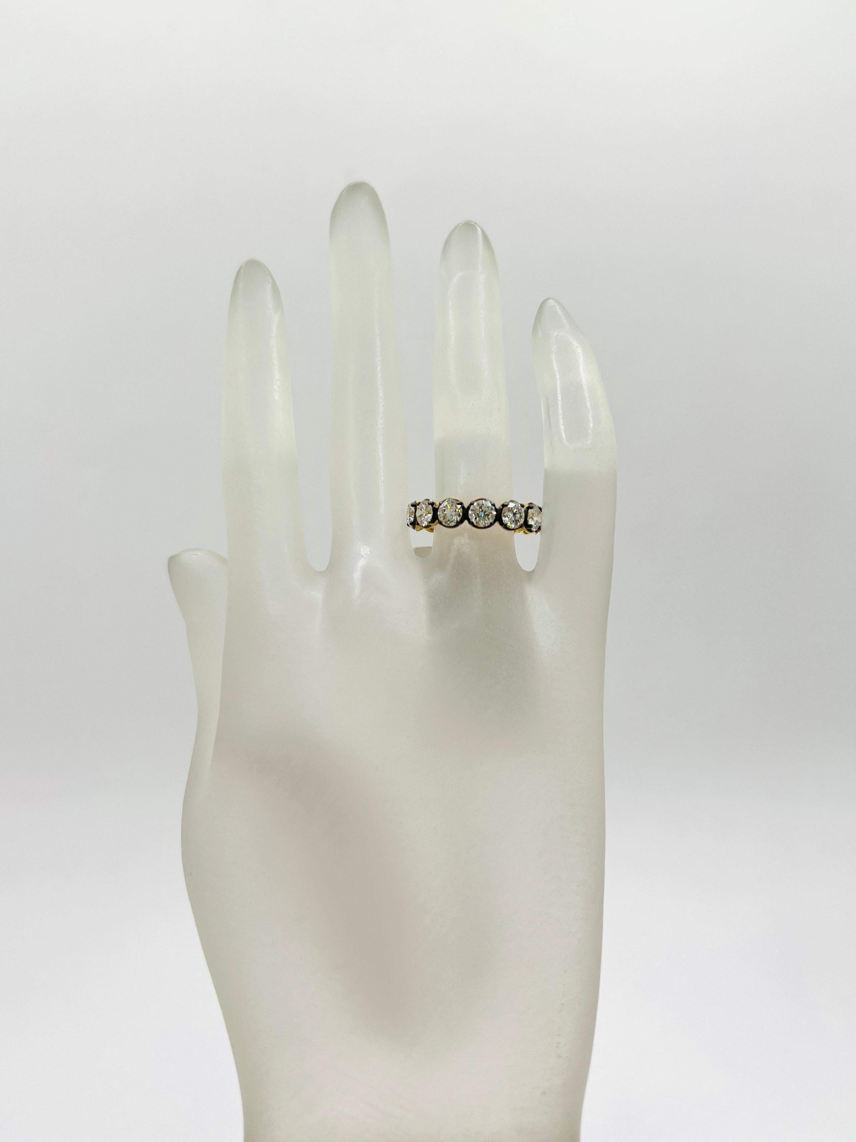 Round Cut GIA White Diamond Round Eternity Band Ring in Black Rhodium & 18K Yellow Gold