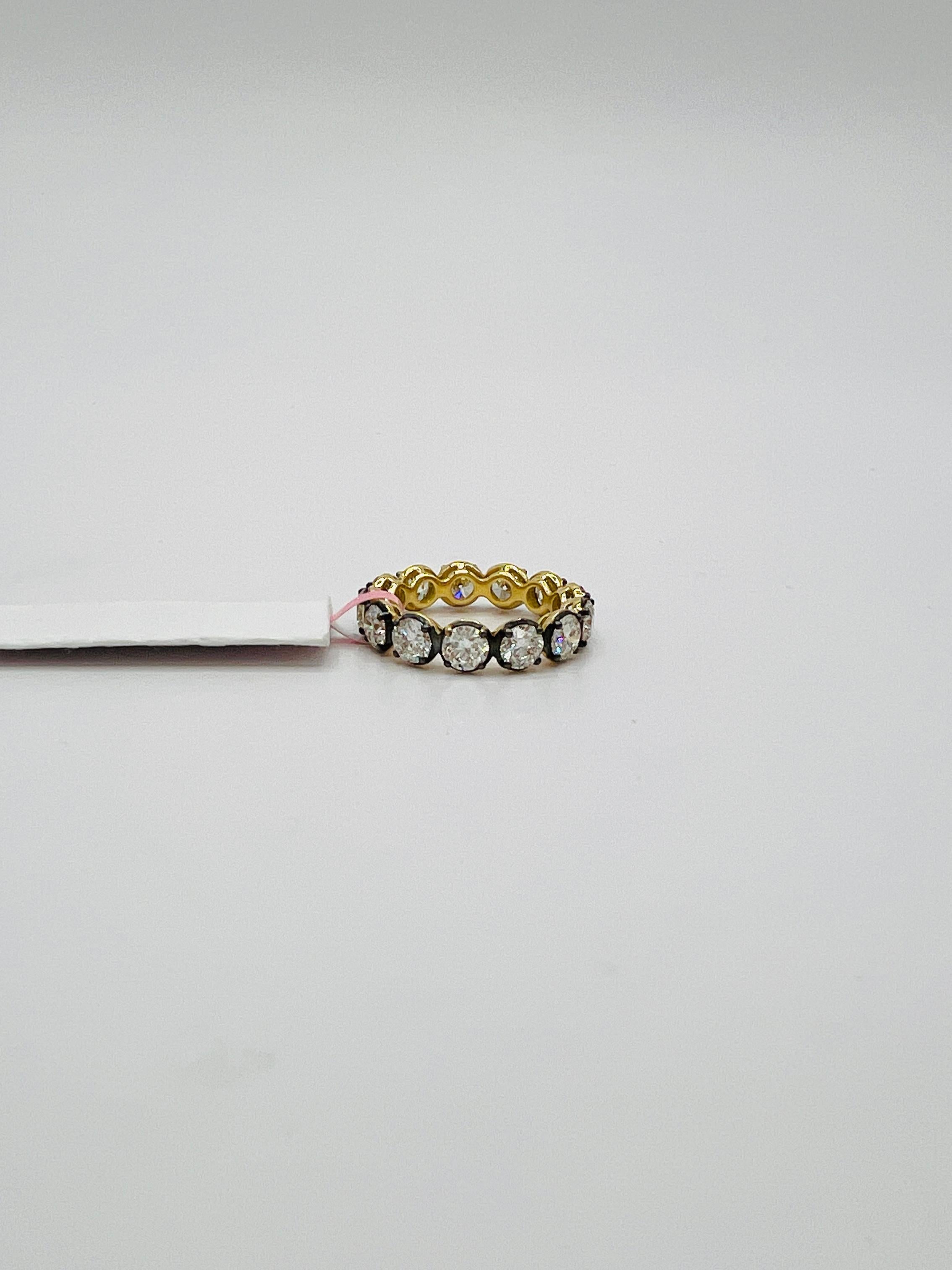 GIA White Diamond Round Eternity Band Ring in Black Rhodium & 18K Yellow Gold 1
