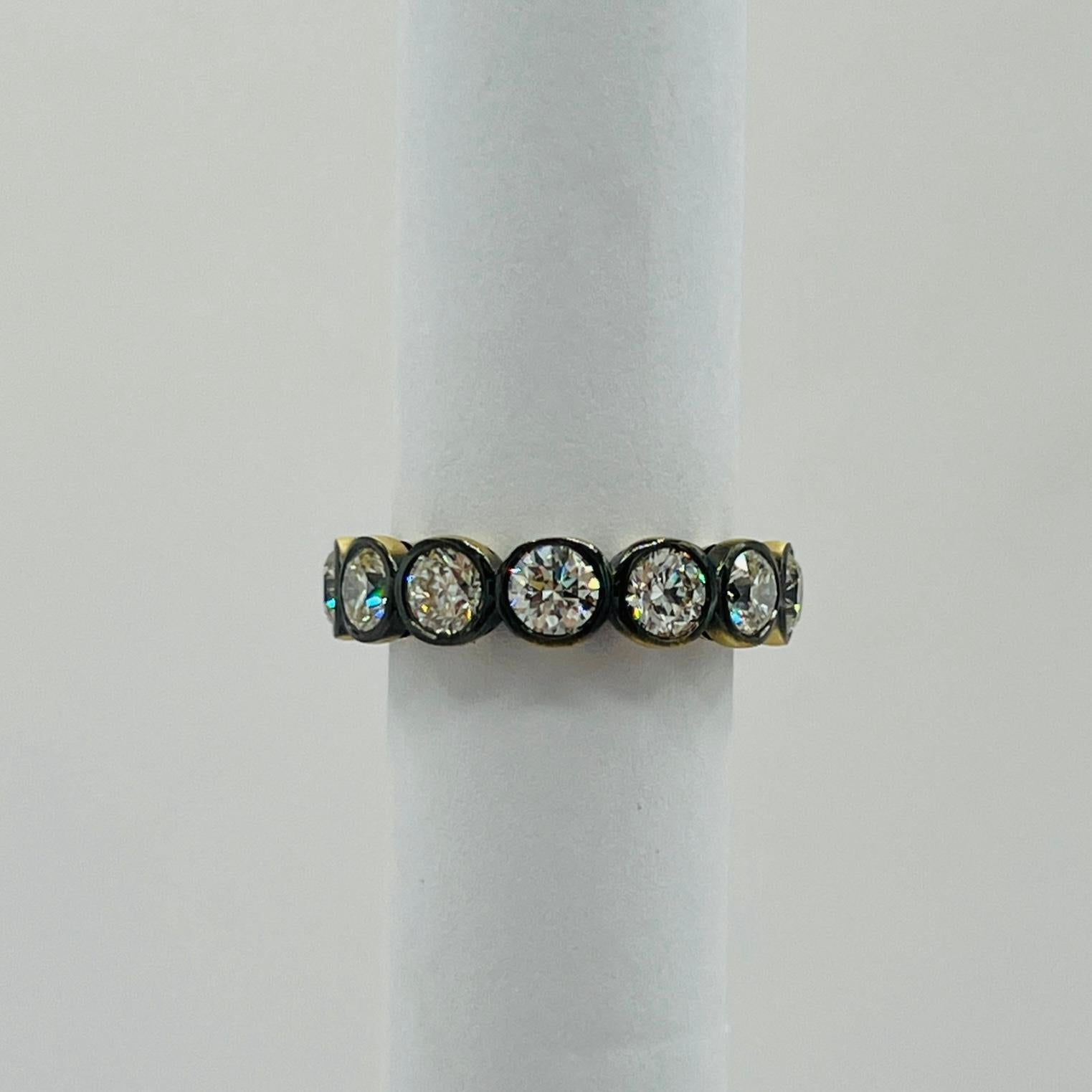 Bague d'éternité en rhodium noir et or jaune 18 carats avec diamant blanc GIA en vente 1