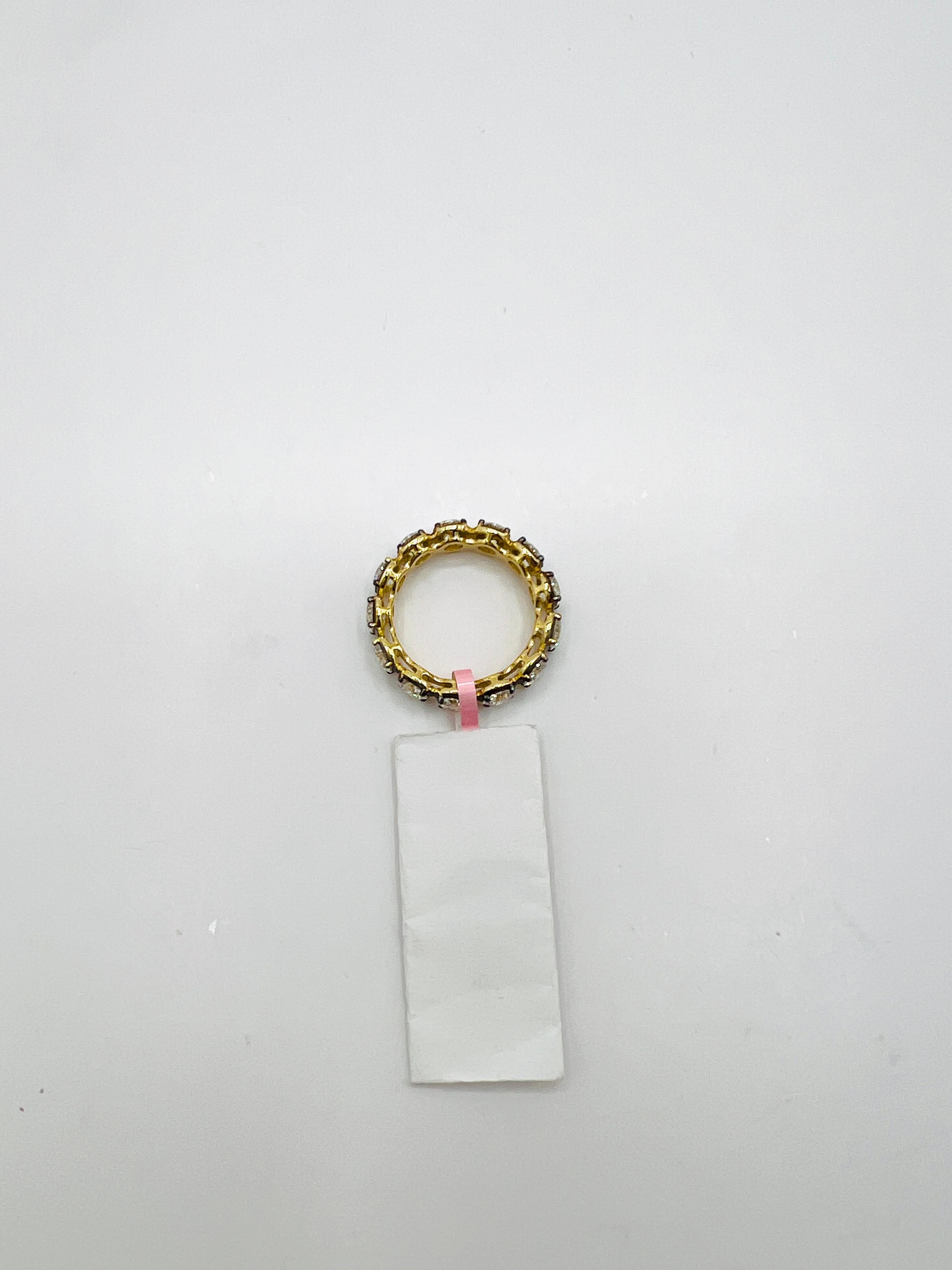 GIA White Diamond Round Eternity Band Ring in Black Rhodium & 18K Yellow Gold 2