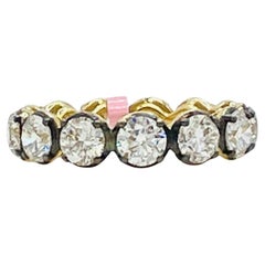 GIA White Diamond Round Eternity Band Ring in Black Rhodium & 18K Yellow Gold