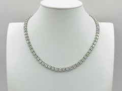 GIA White Diamond Round Half Carat Each Tennis Necklace in 18K White Gold