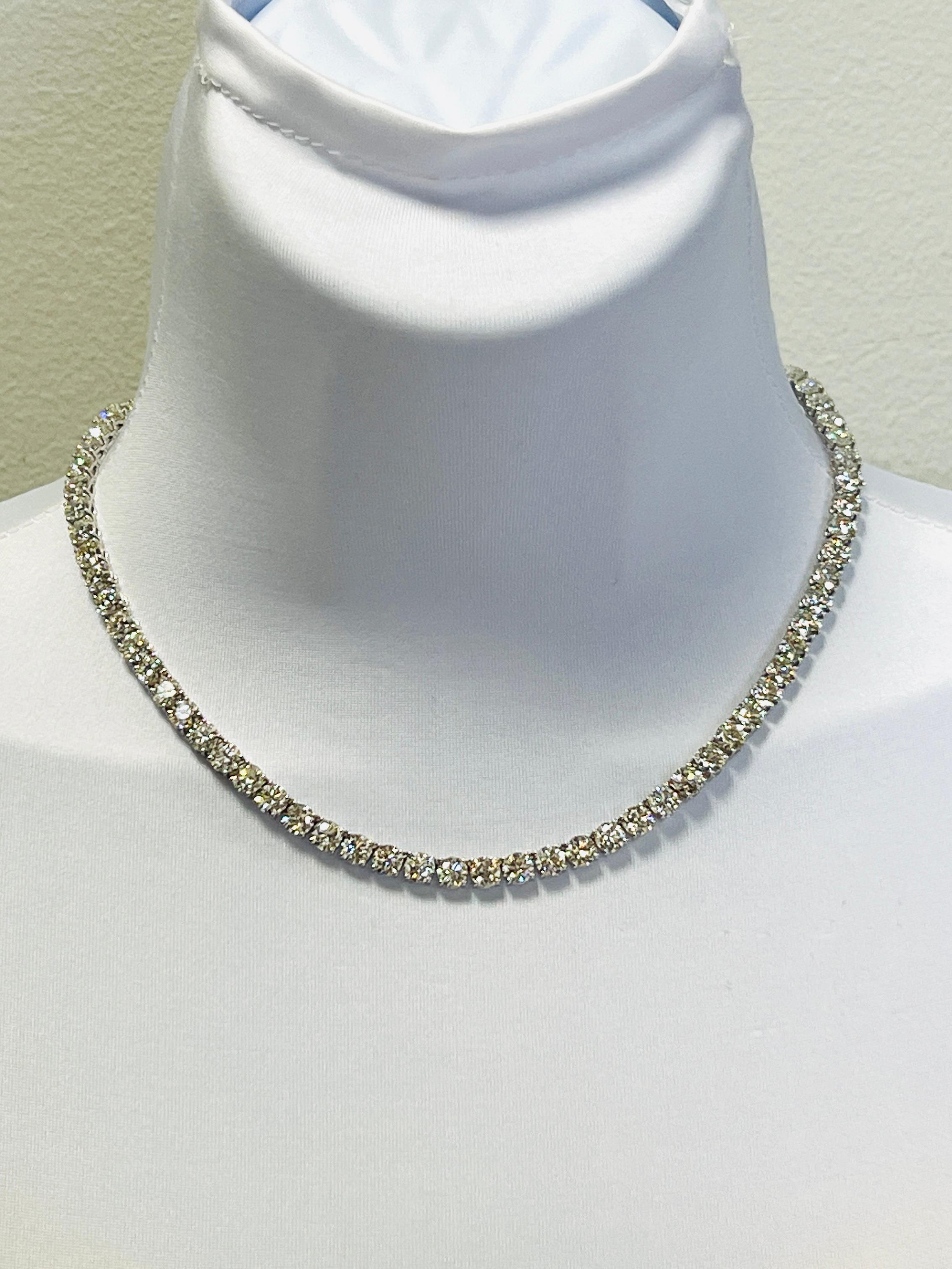 Round Cut GIA White Diamond Round Half Carat Each Tennis Necklace  in 18K White Gold