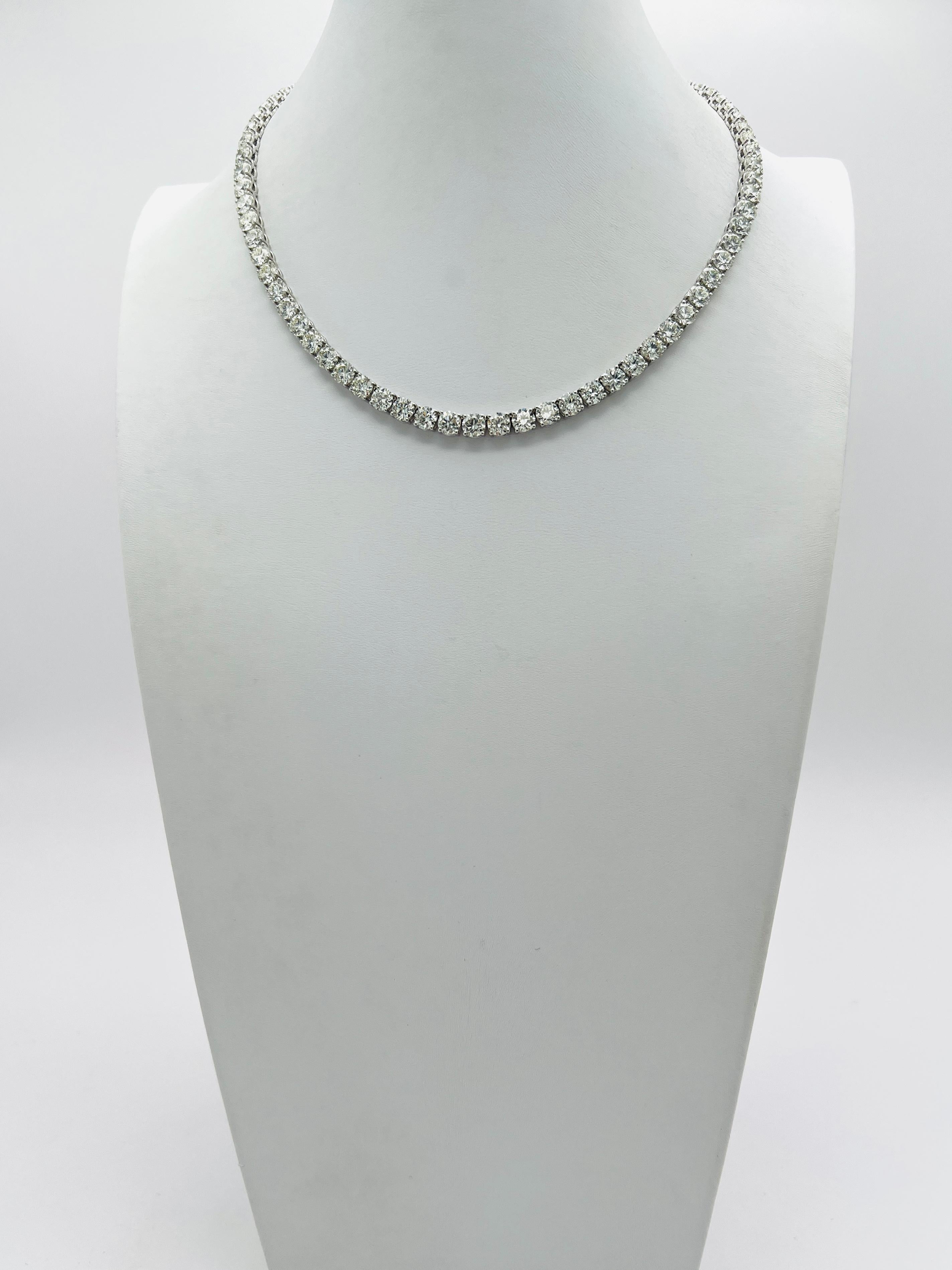 Women's or Men's GIA White Diamond Round Half Carat Each Tennis Necklace  in 18K White Gold