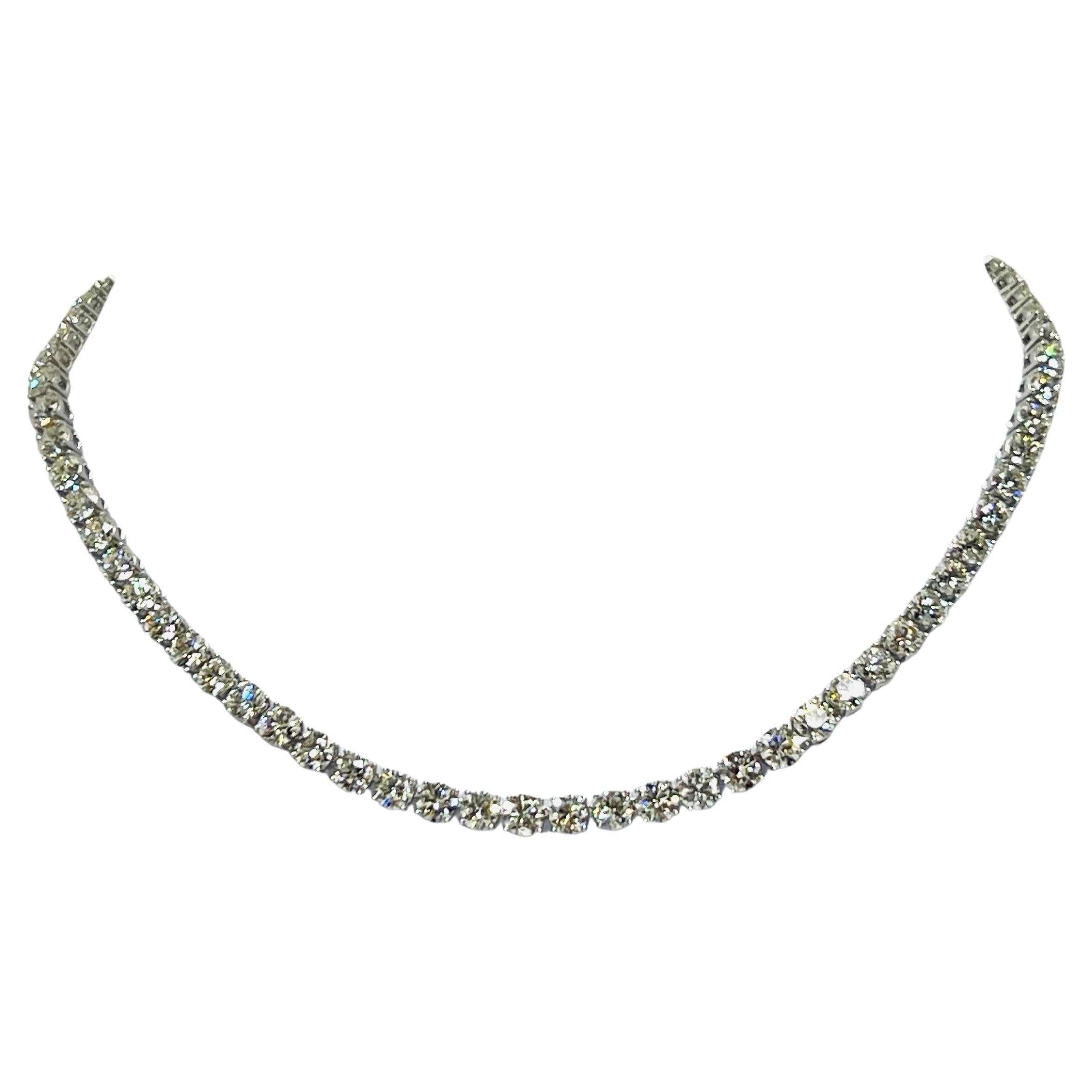 GIA White Diamond Round Half Carat Each Tennis Necklace in 18K White Gold