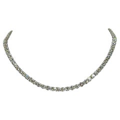 GIA White Diamond Round Half Carat Each Tennis Necklace in 18K White Gold