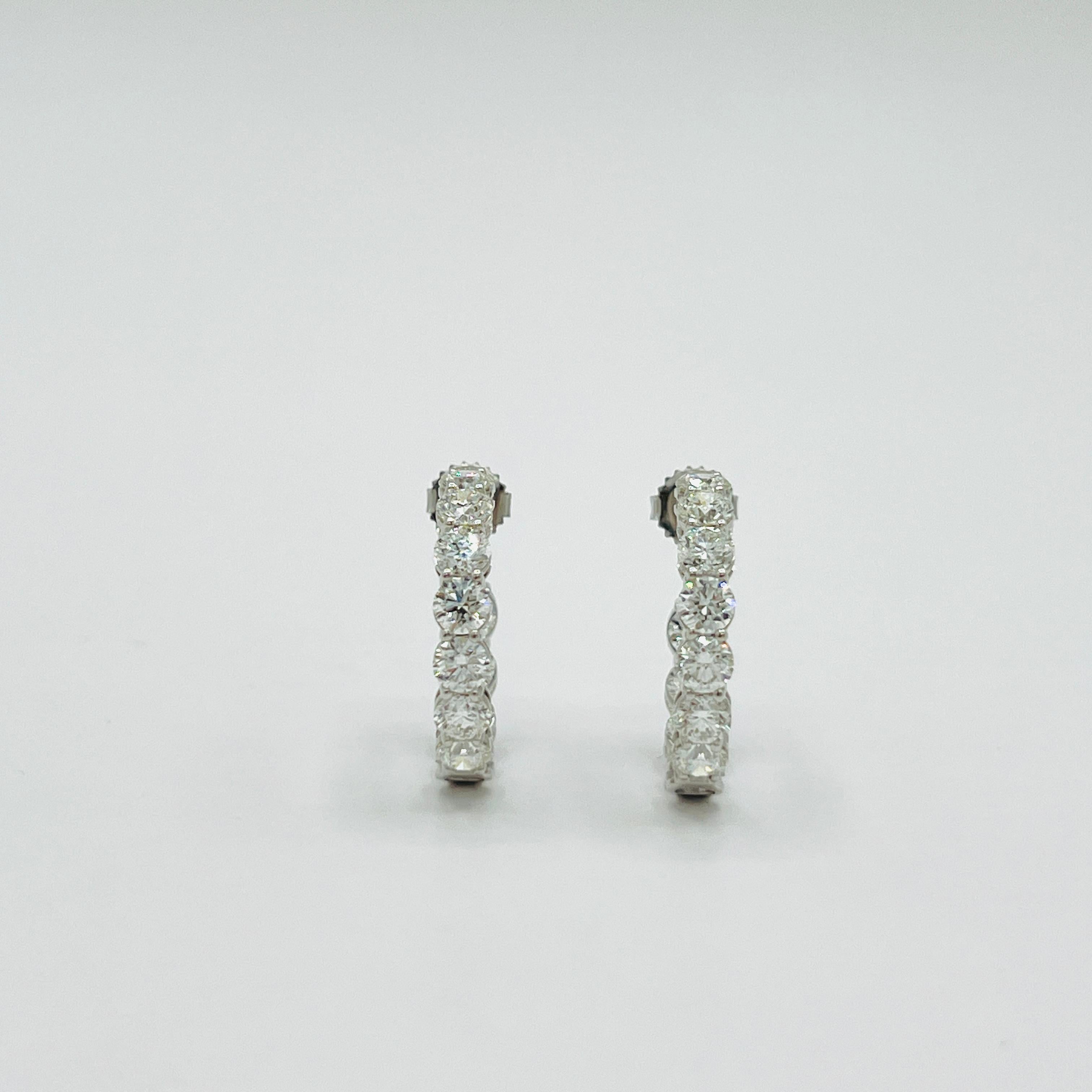 Round Cut GIA White Diamond Round Inside Out Semi Hoop Earrings in 18K White Gold For Sale