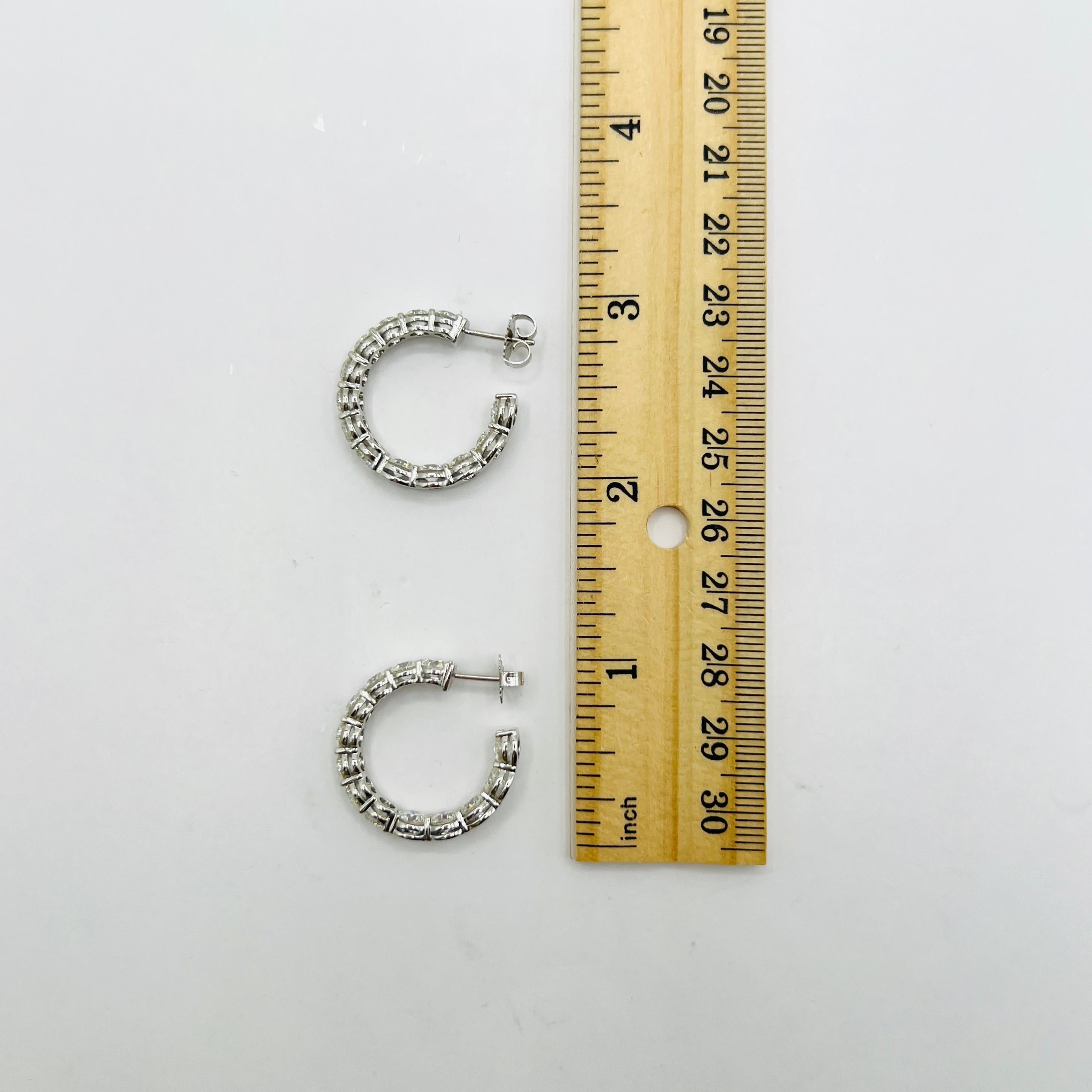 GIA White Diamond Round Inside Out Semi Hoop Earrings in 18K White Gold In New Condition For Sale In Los Angeles, CA