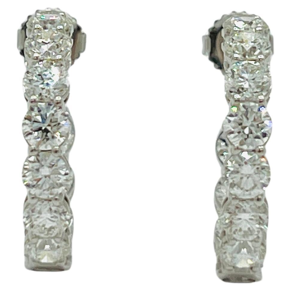 GIA White Diamond Round Inside Out Semi Hoop Earrings in 18K White Gold