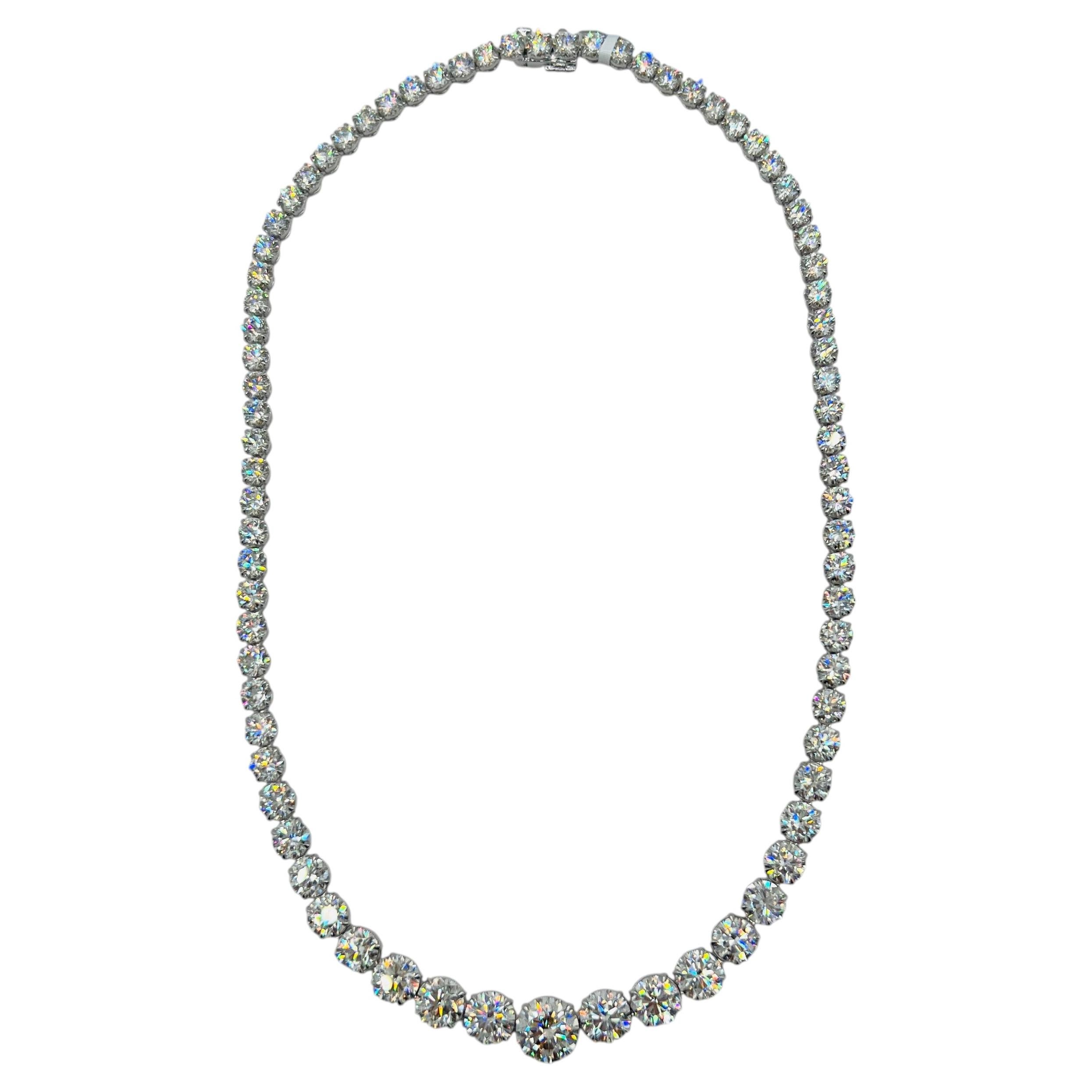 GIA Weißer runder Diamant Riviera Halskette in 18K Weißgold im Angebot