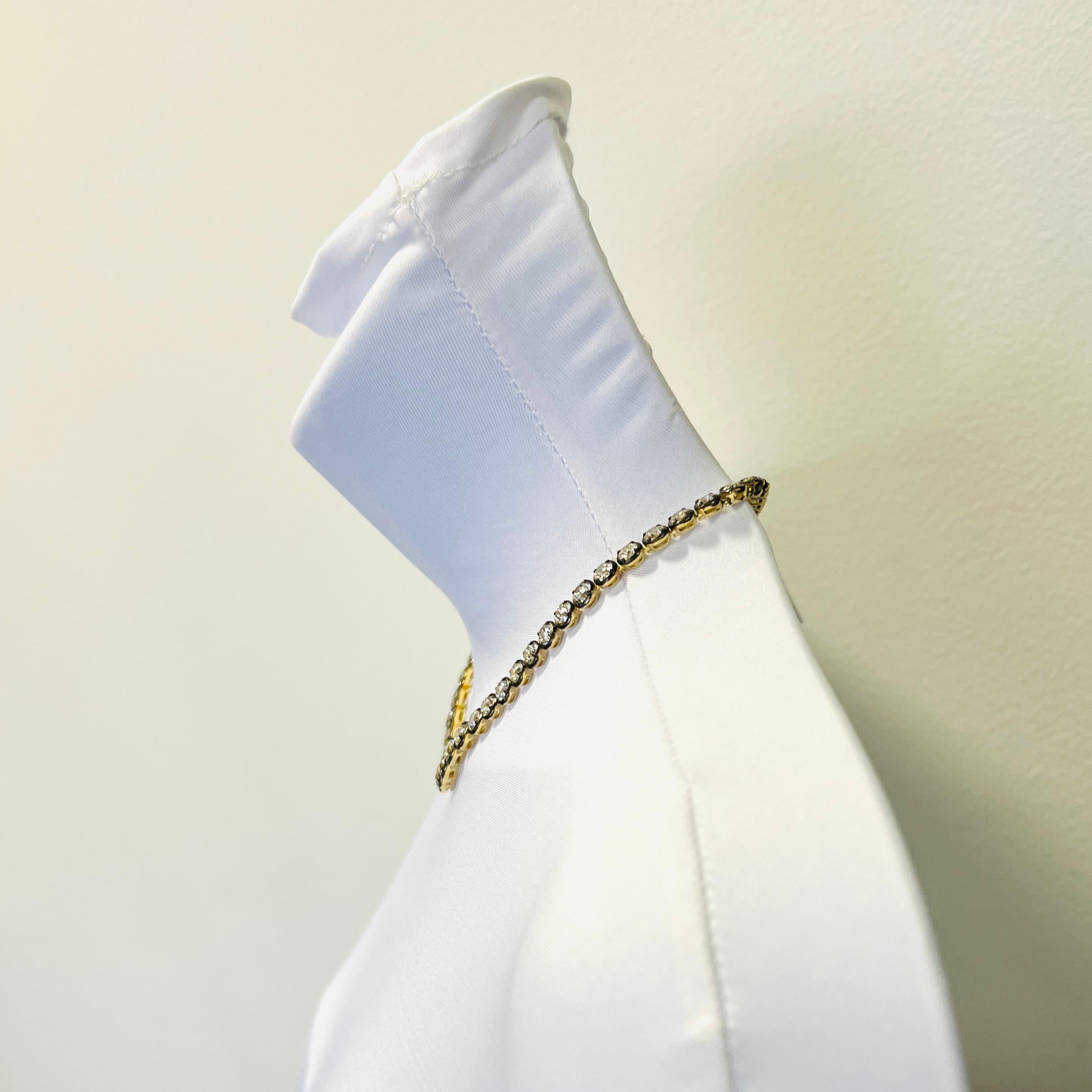 GIA Weißer runder Diamant Riviera Halskette aus schwarzem Rhodium und 18K Gelbgold (Rundschliff) im Angebot