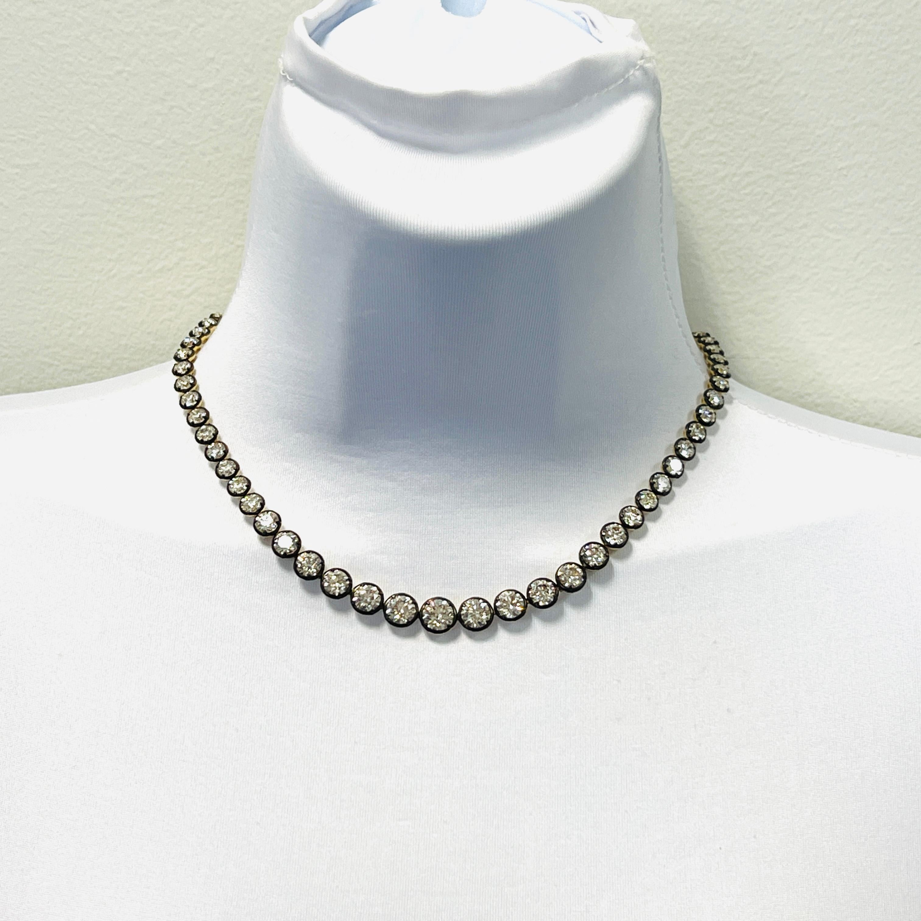 GIA Weißer runder Diamant Riviera Halskette aus schwarzem Rhodium und 18K Gelbgold im Zustand „Neu“ im Angebot in Los Angeles, CA