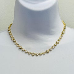 GIA White Diamond Round Small Big Bezel Prong Chain Necklace in 18K Yellow Gold