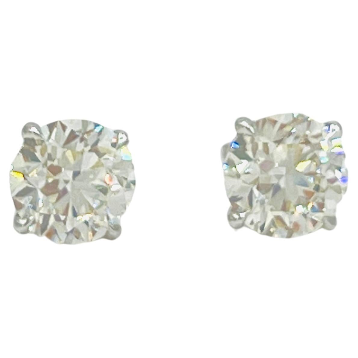 GIA White Diamond Round Stud Earrings in 18K White Gold